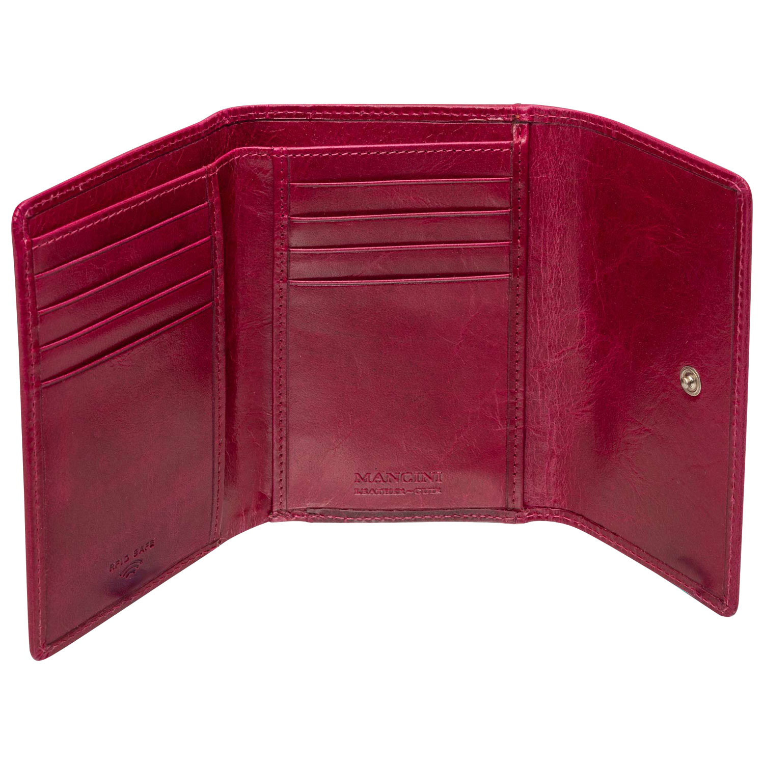 Portefeuille RFID à trois volets en cuir véritable de taille moyenne South Beach de Mancini - Rose