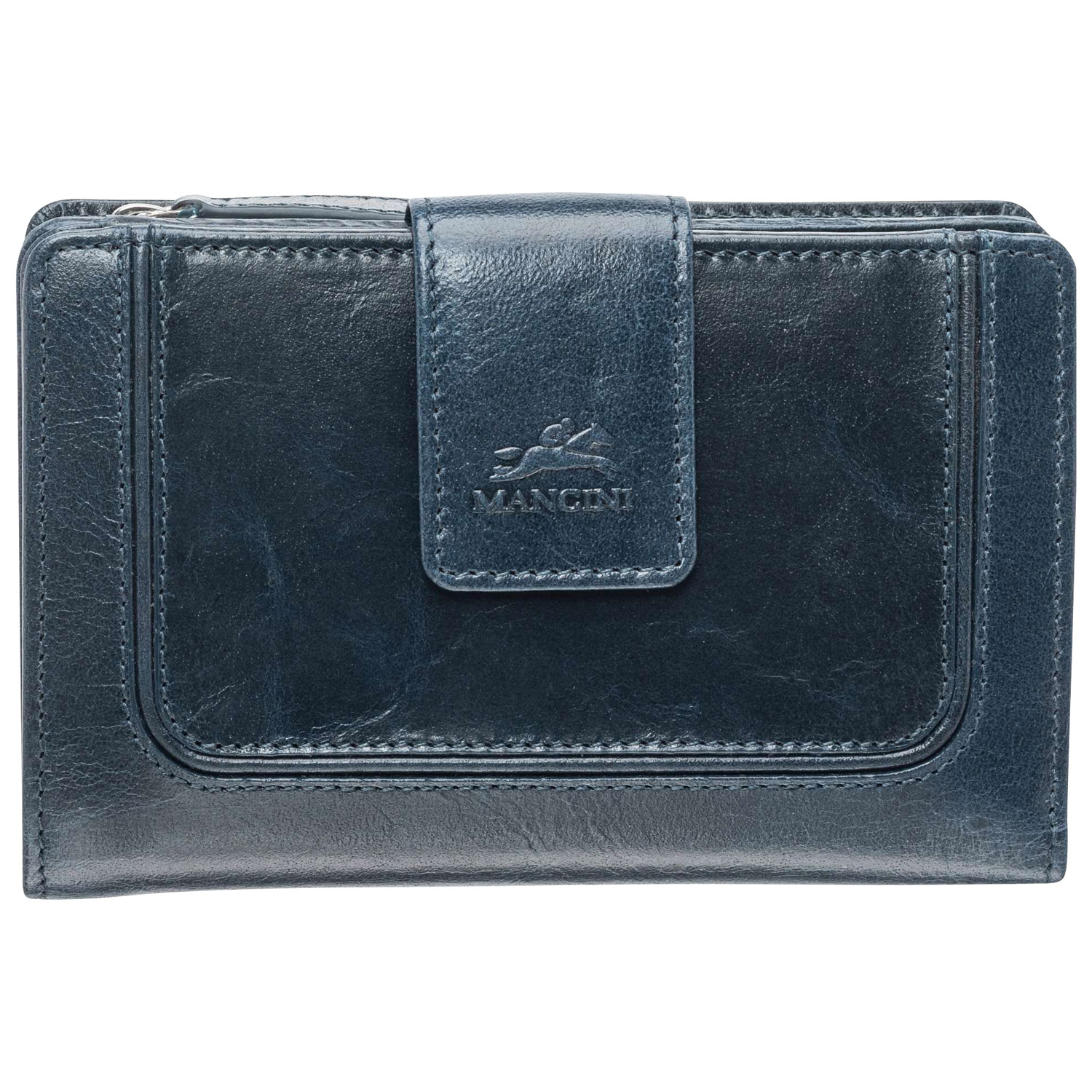 Portefeuille RFID à deux volets en cuir véritable South Beach de Mancini - Bleu