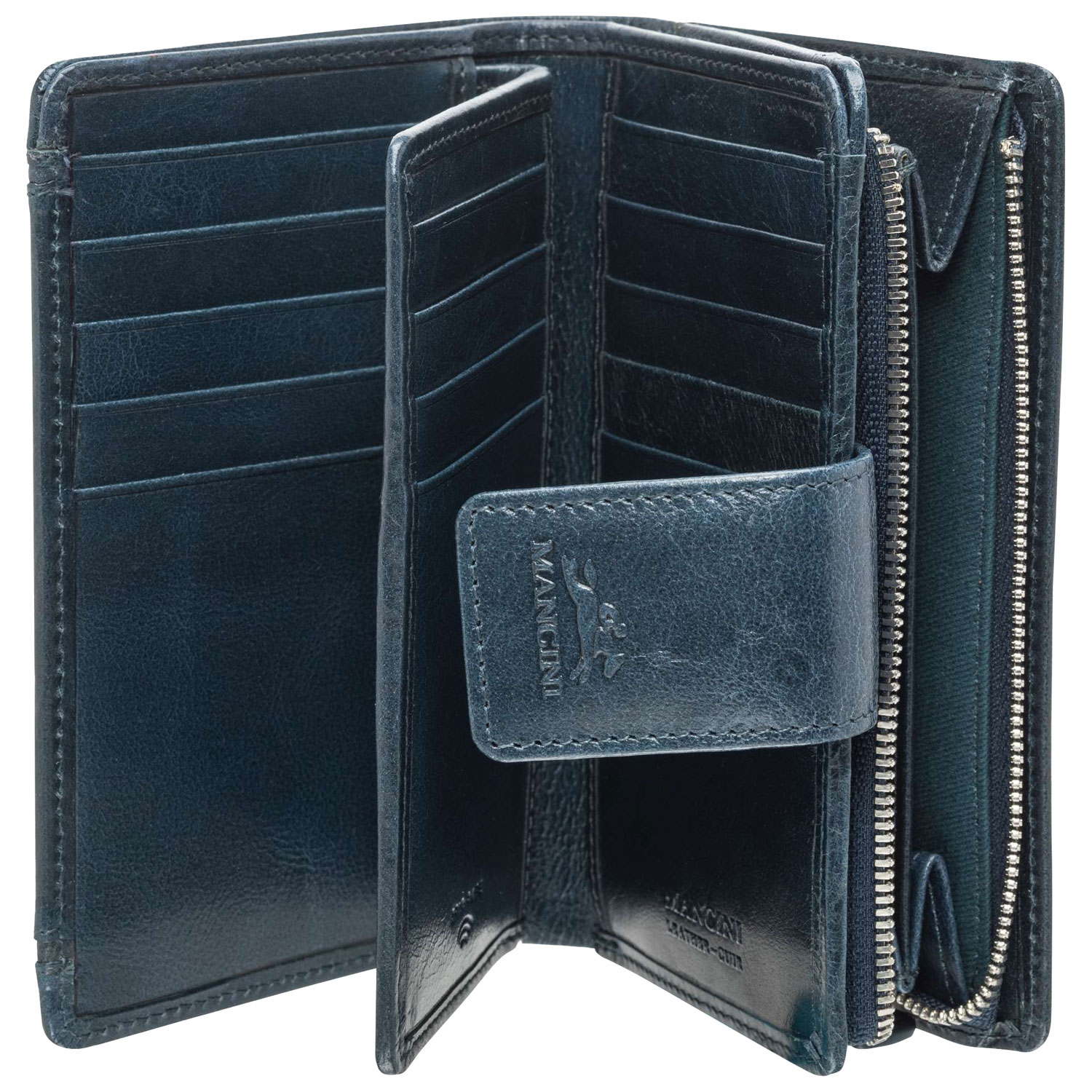 Portefeuille RFID à deux volets en cuir véritable South Beach de Mancini - Bleu