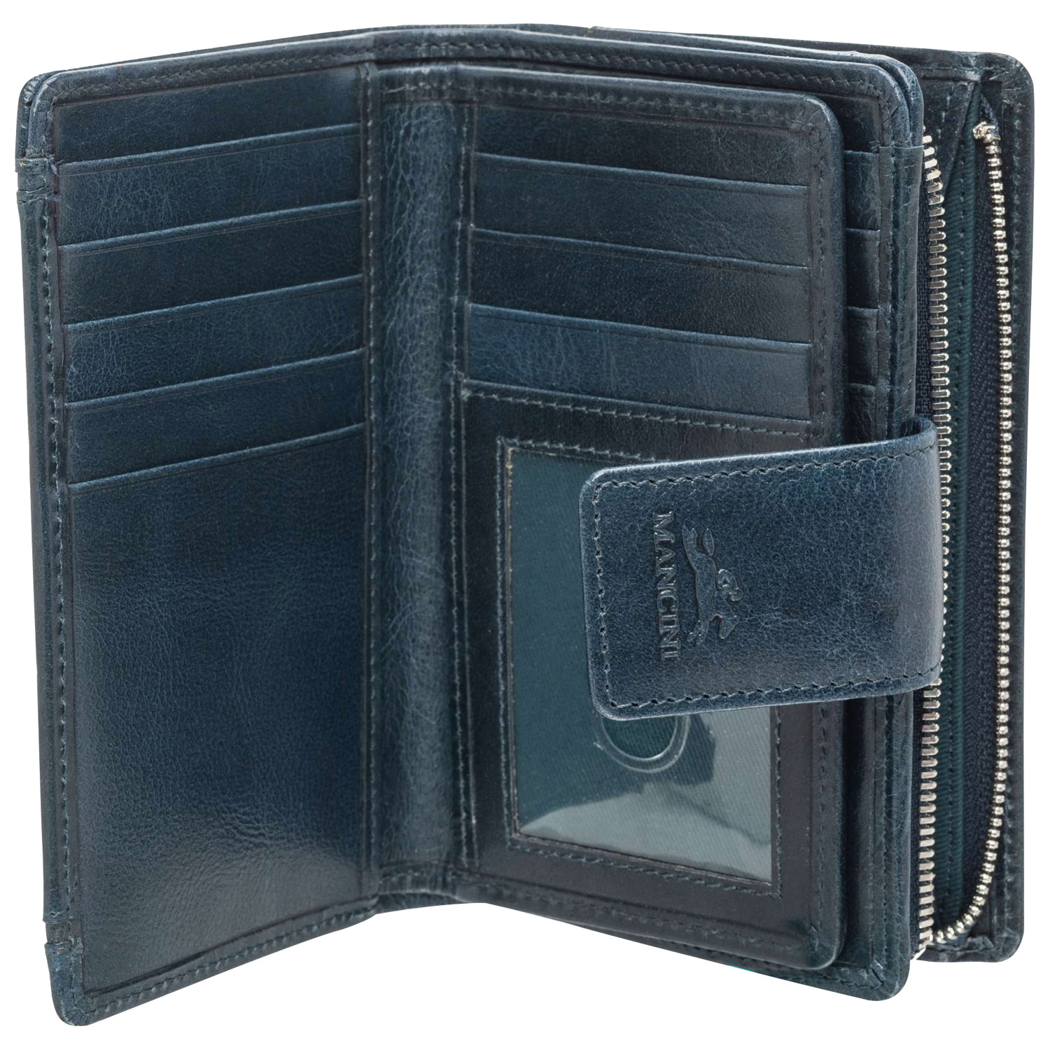 Portefeuille RFID à deux volets en cuir véritable South Beach de Mancini - Bleu