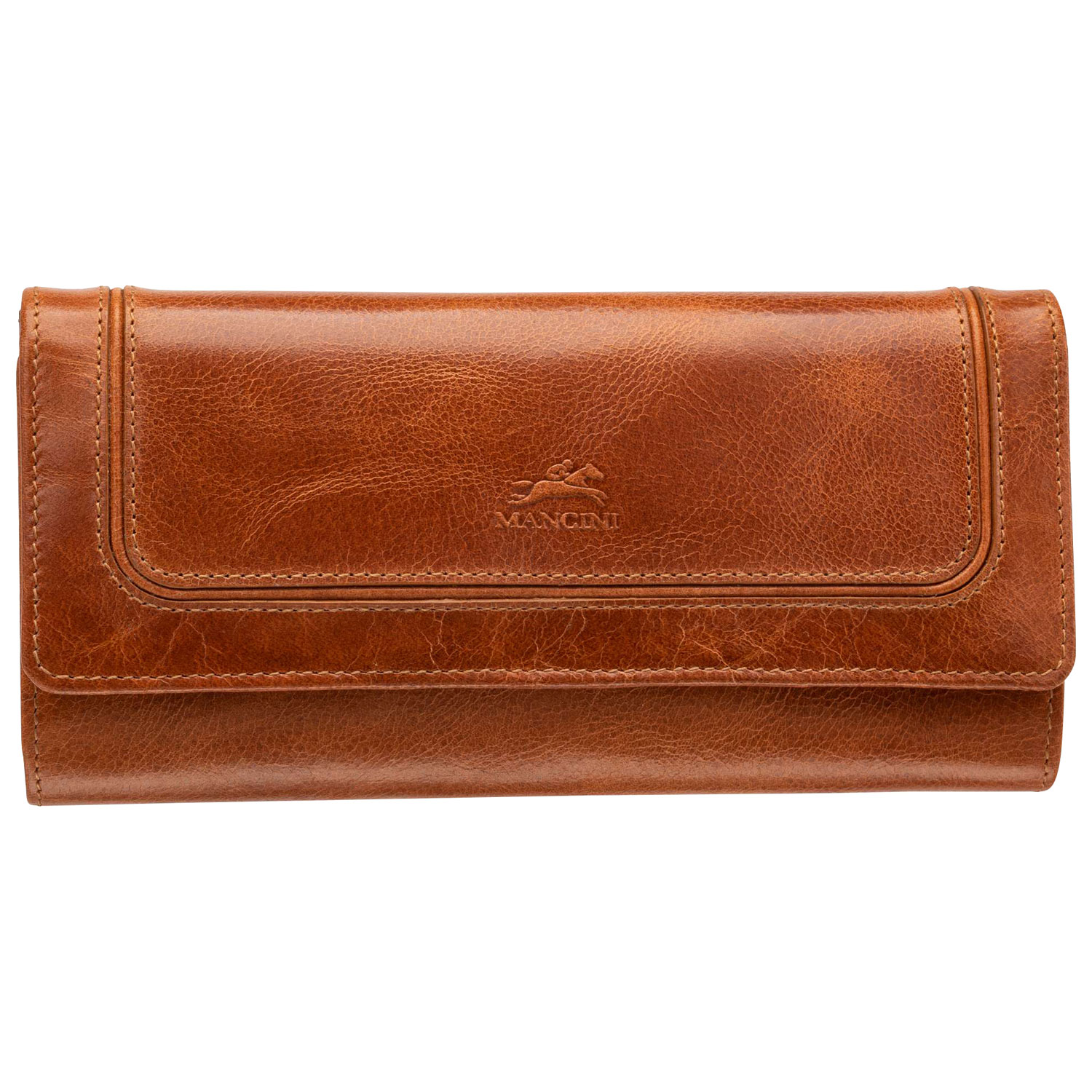 Portefeuille RFID à trois volets en cuir véritable South Beach de Mancini - Havane