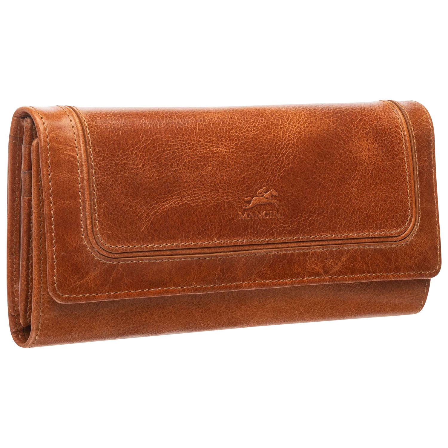 Portefeuille RFID à trois volets en cuir véritable South Beach de Mancini - Havane