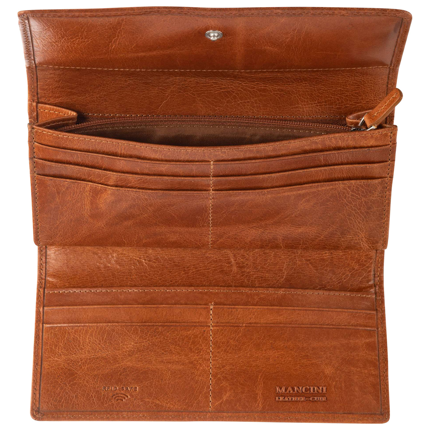 Portefeuille RFID à trois volets en cuir véritable South Beach de Mancini - Havane