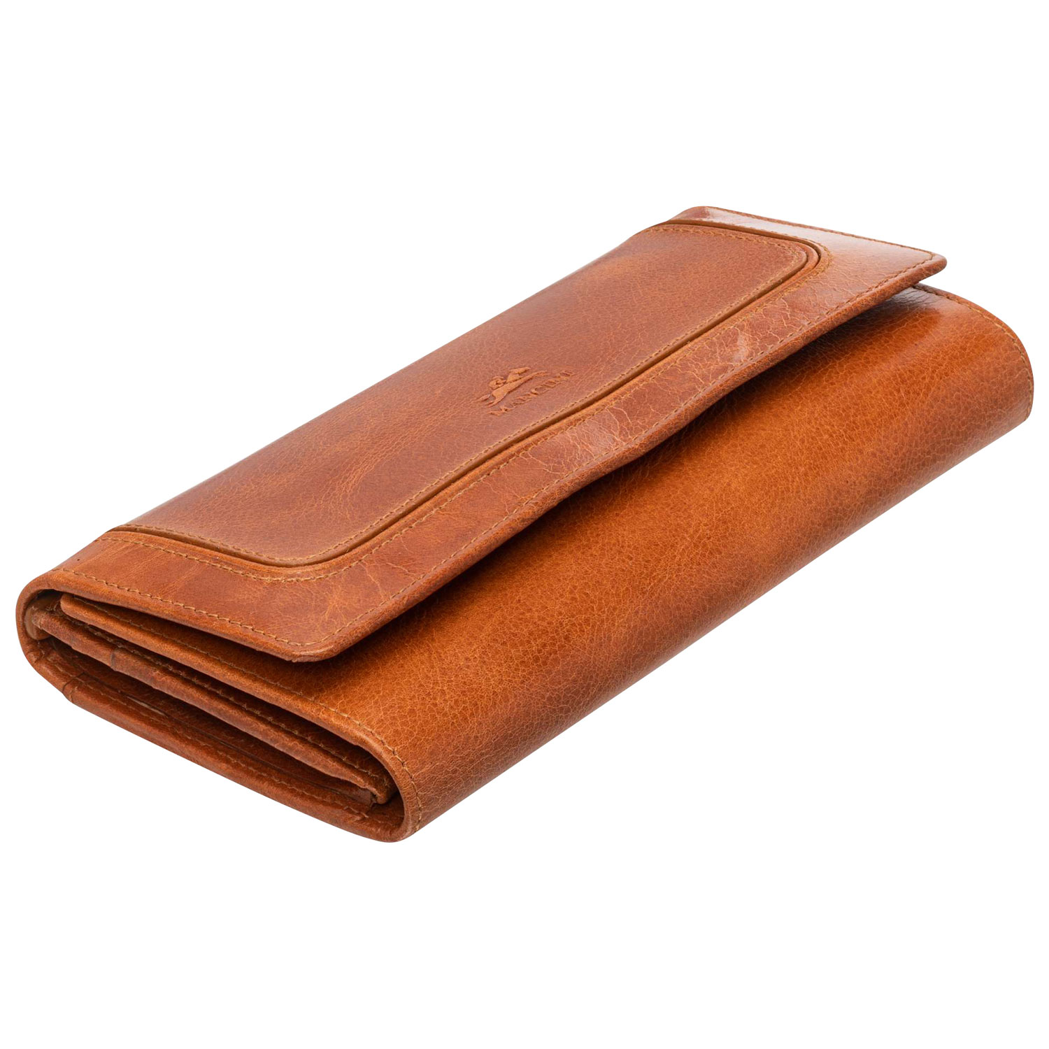 Portefeuille RFID à trois volets en cuir véritable South Beach de Mancini - Havane