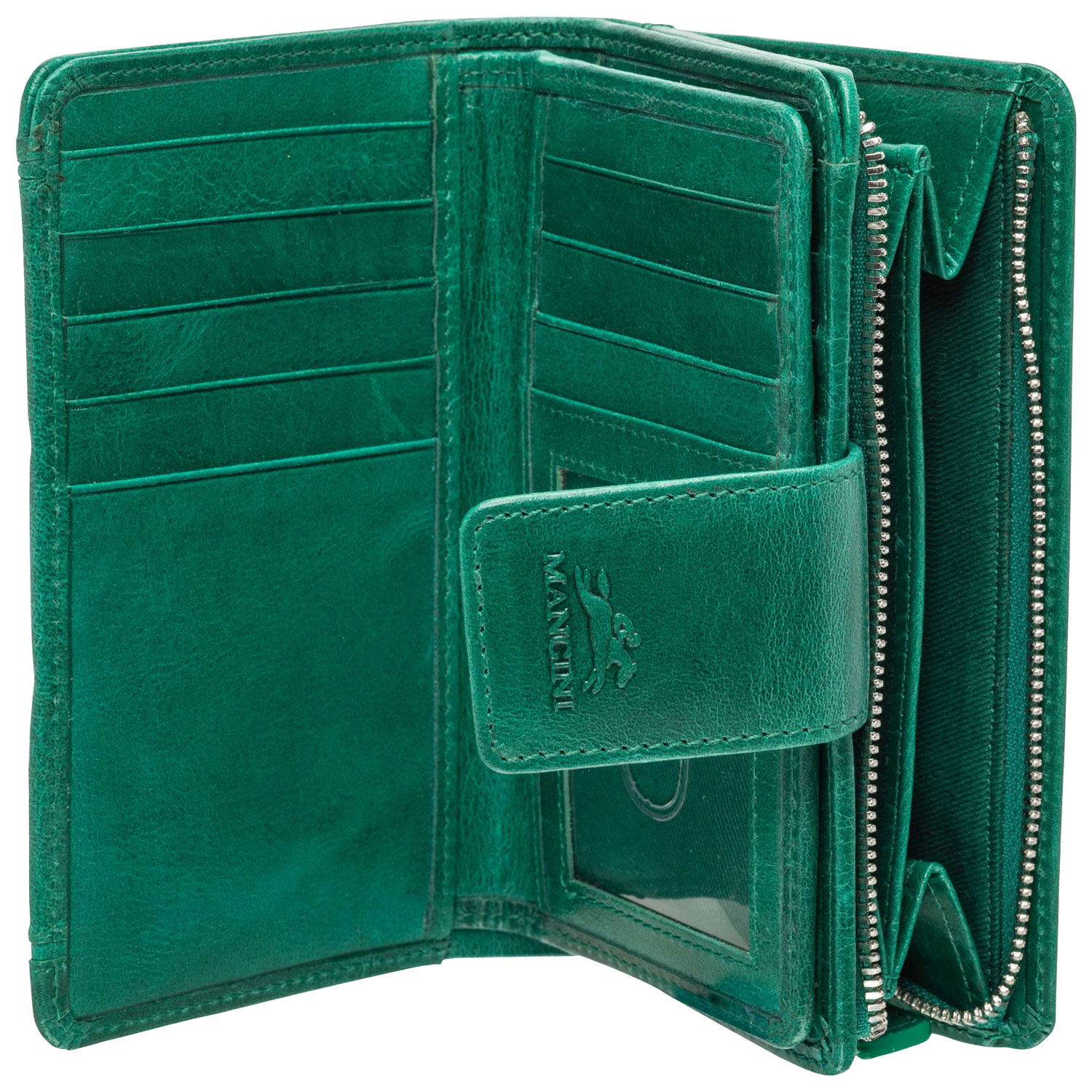 Portefeuille RFID à deux volets en cuir véritable South Beach de Mancini - Vert