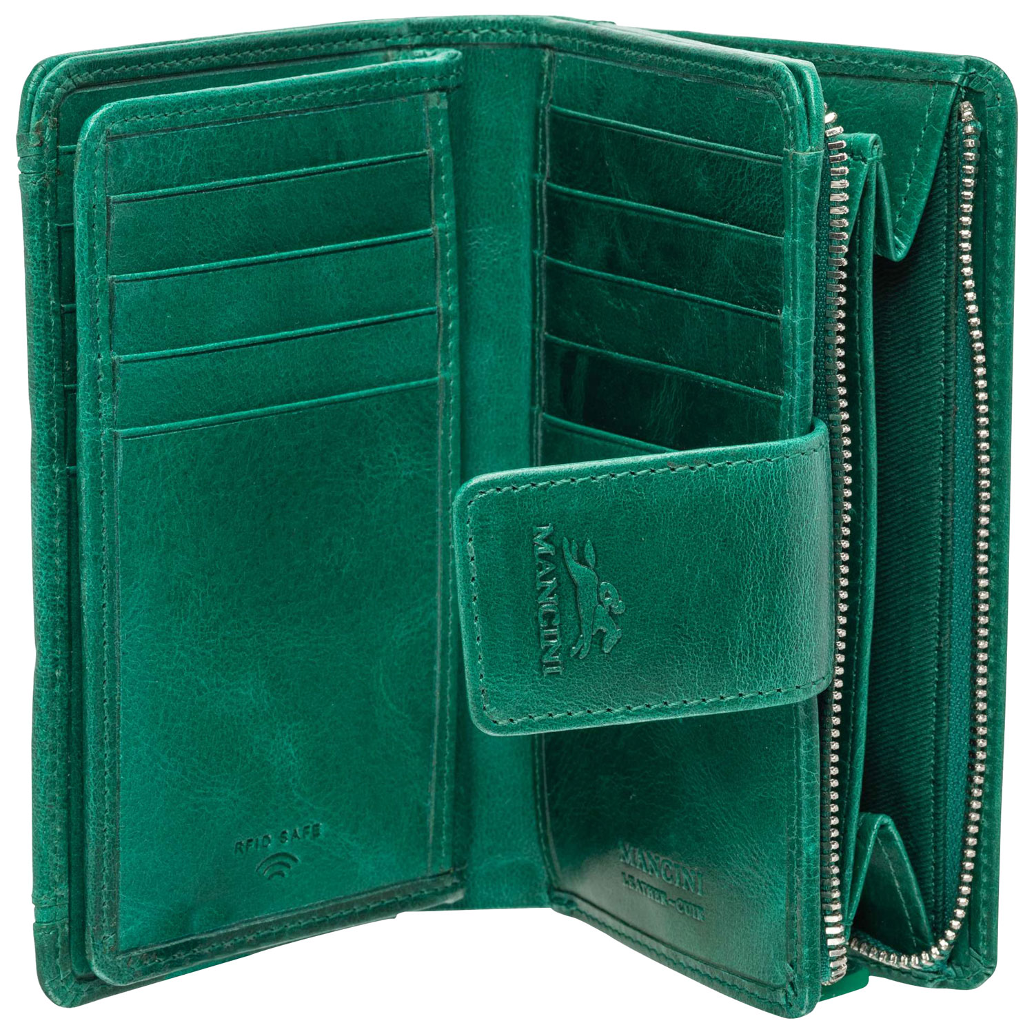 Portefeuille RFID à deux volets en cuir véritable South Beach de Mancini - Vert