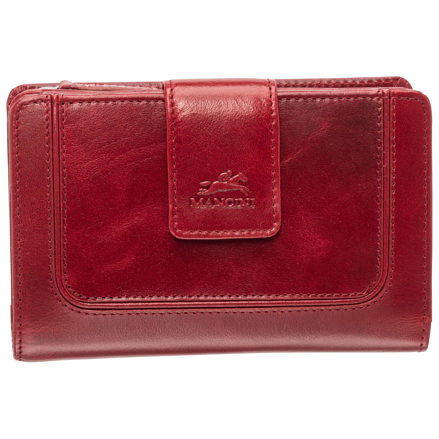 Portefeuille RFID à deux volets en cuir véritable South Beach de Mancini - Rouge