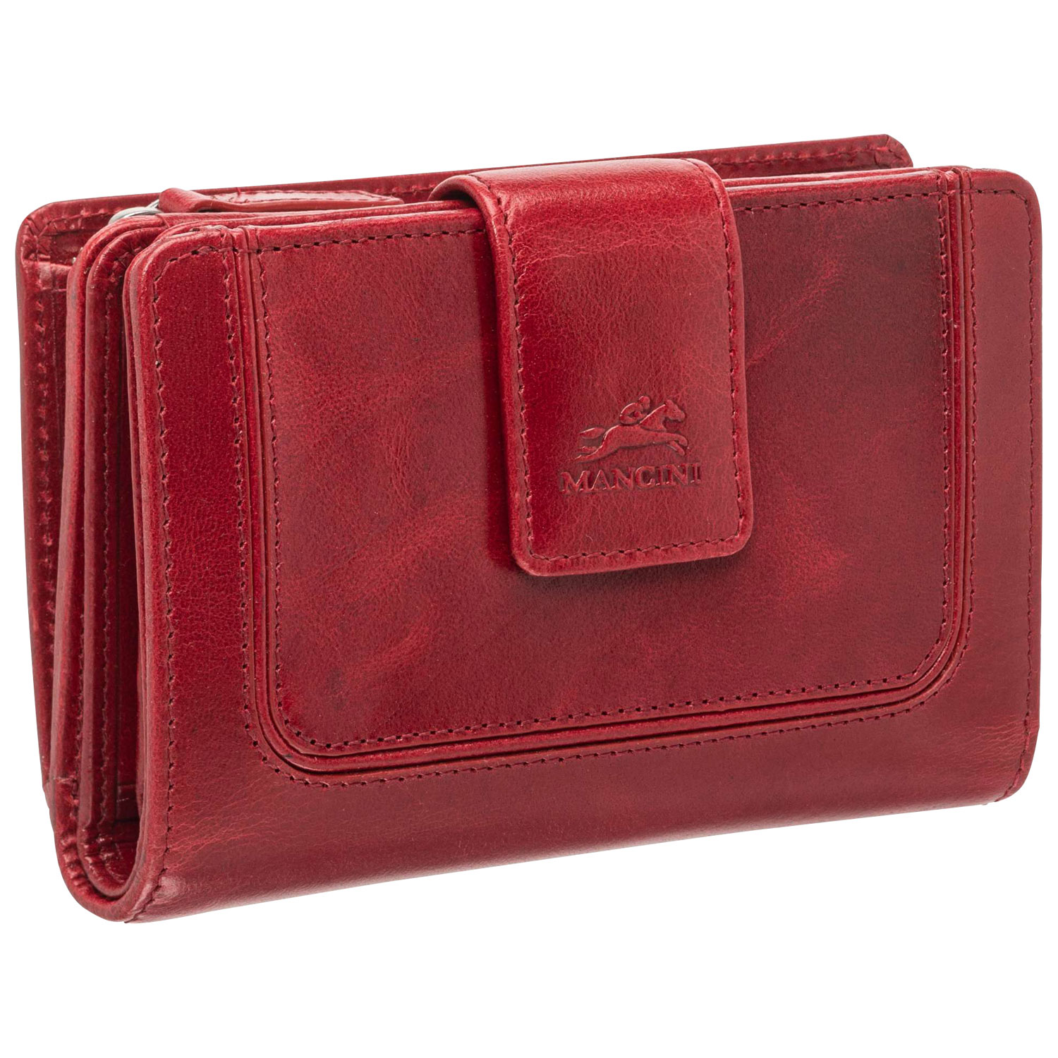 Portefeuille RFID à deux volets en cuir véritable South Beach de Mancini - Rouge