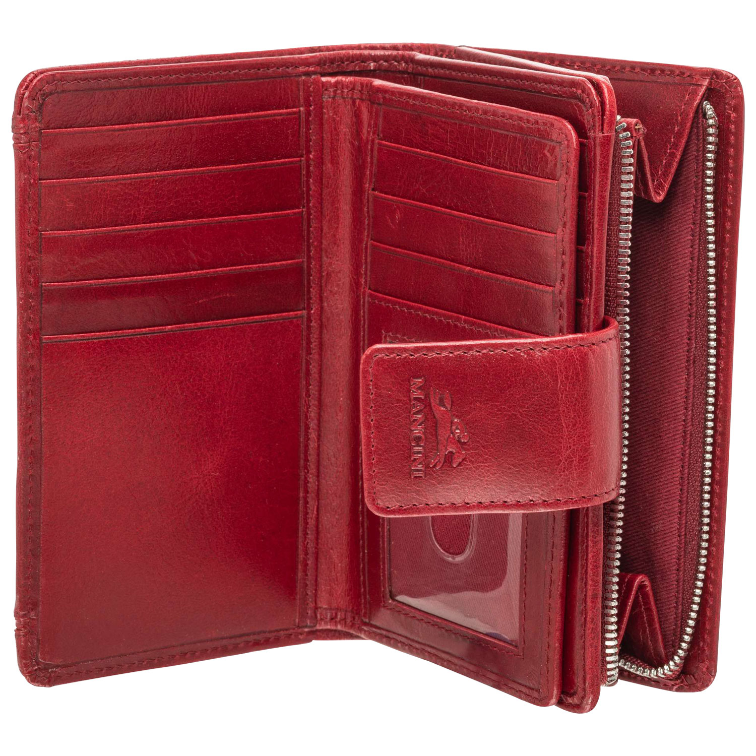 Portefeuille RFID à deux volets en cuir véritable South Beach de Mancini - Rouge