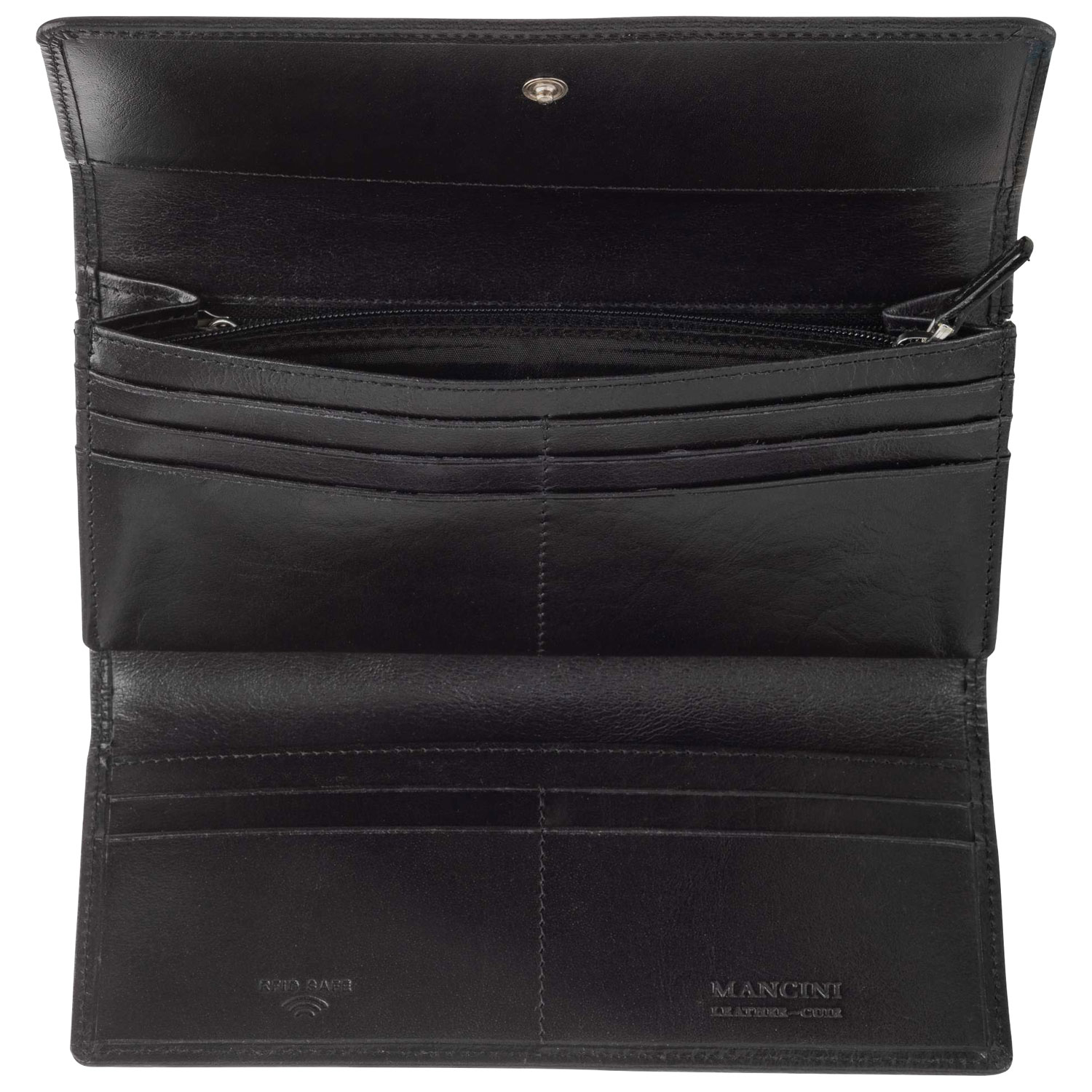 Portefeuille RFID à trois volets en cuir véritable South Beach de Mancini - Noir