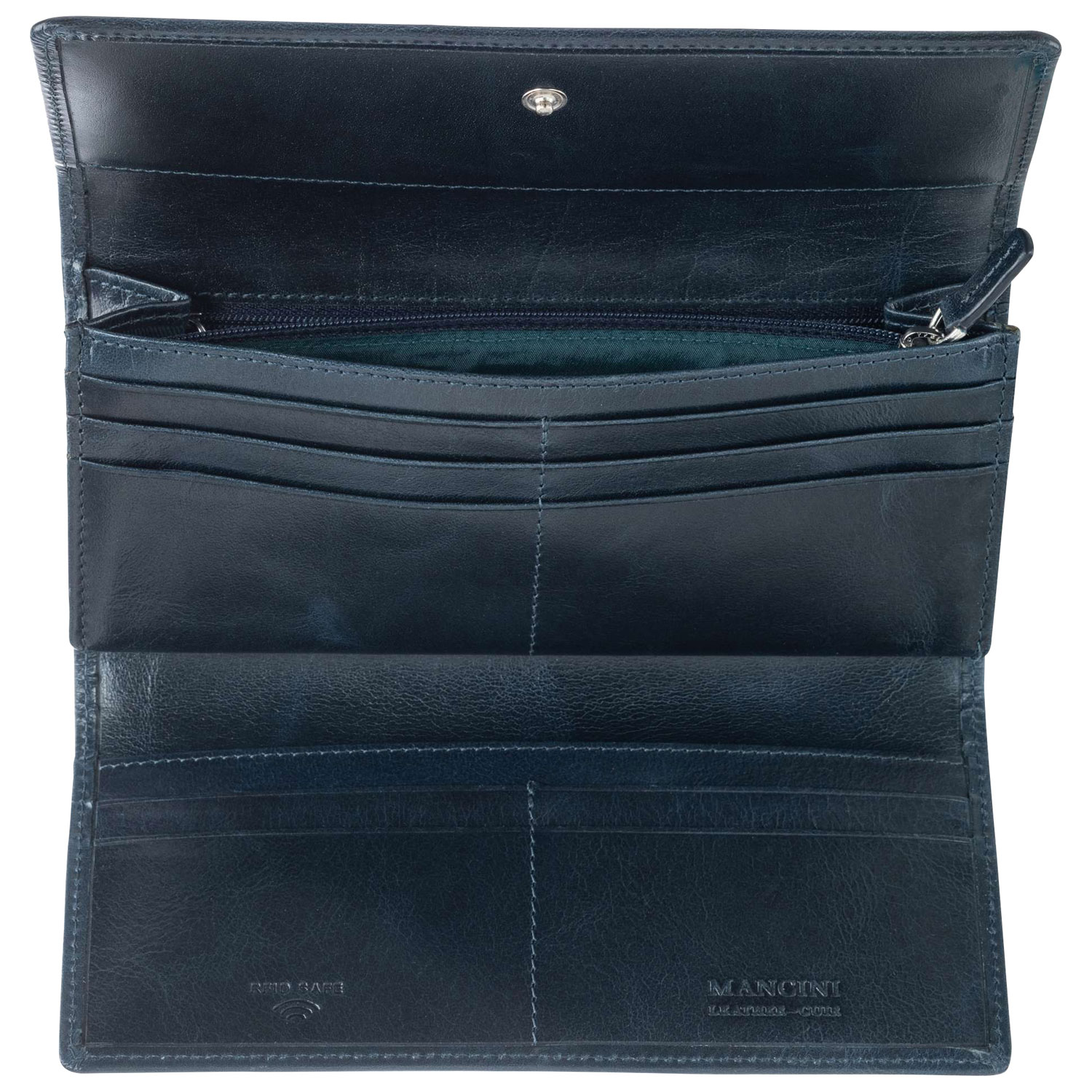 Portefeuille RFID à trois volets en cuir véritable South Beach de Mancini - Bleu