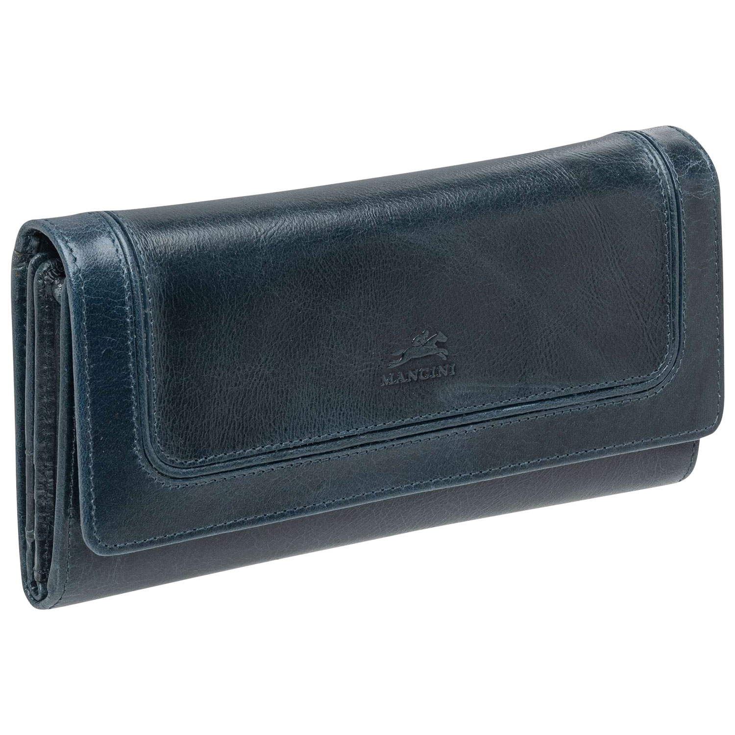 Portefeuille RFID à quatre volets en cuir véritable South Beach de Mancini - Bleu