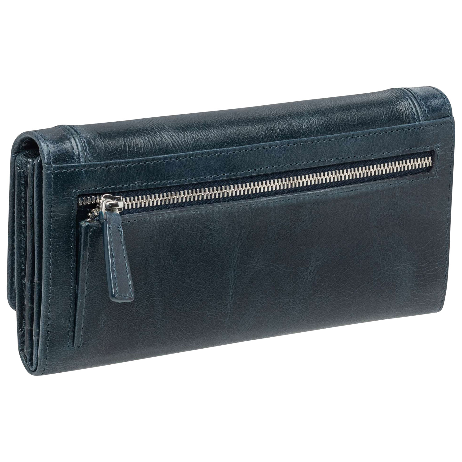 Portefeuille RFID à quatre volets en cuir véritable South Beach de Mancini - Bleu