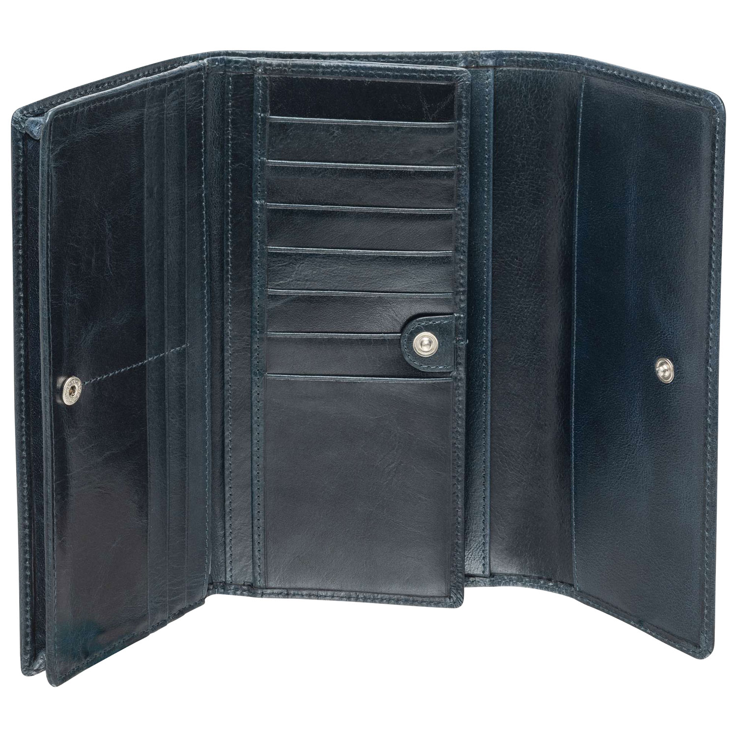 Portefeuille RFID à quatre volets en cuir véritable South Beach de Mancini - Bleu