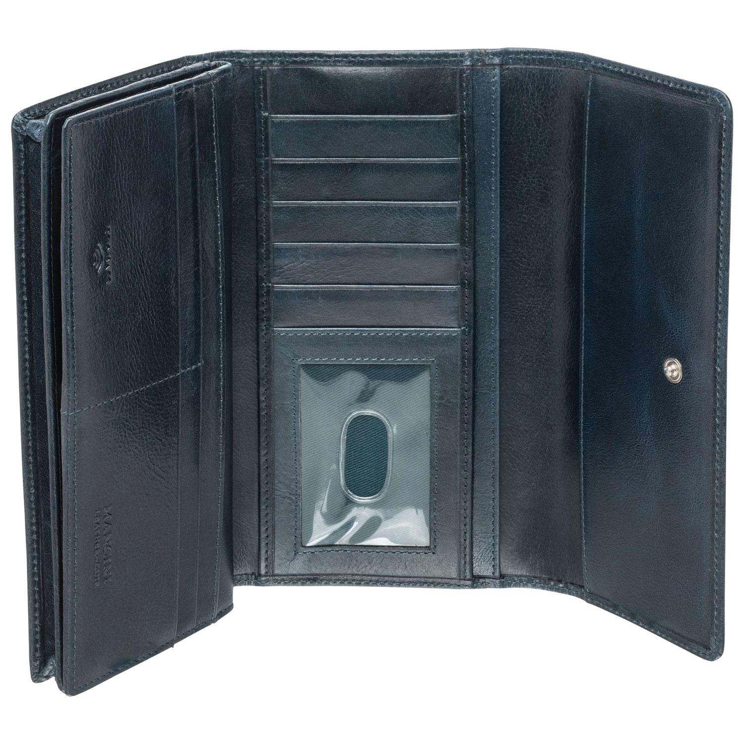 Portefeuille RFID à quatre volets en cuir véritable South Beach de Mancini - Bleu