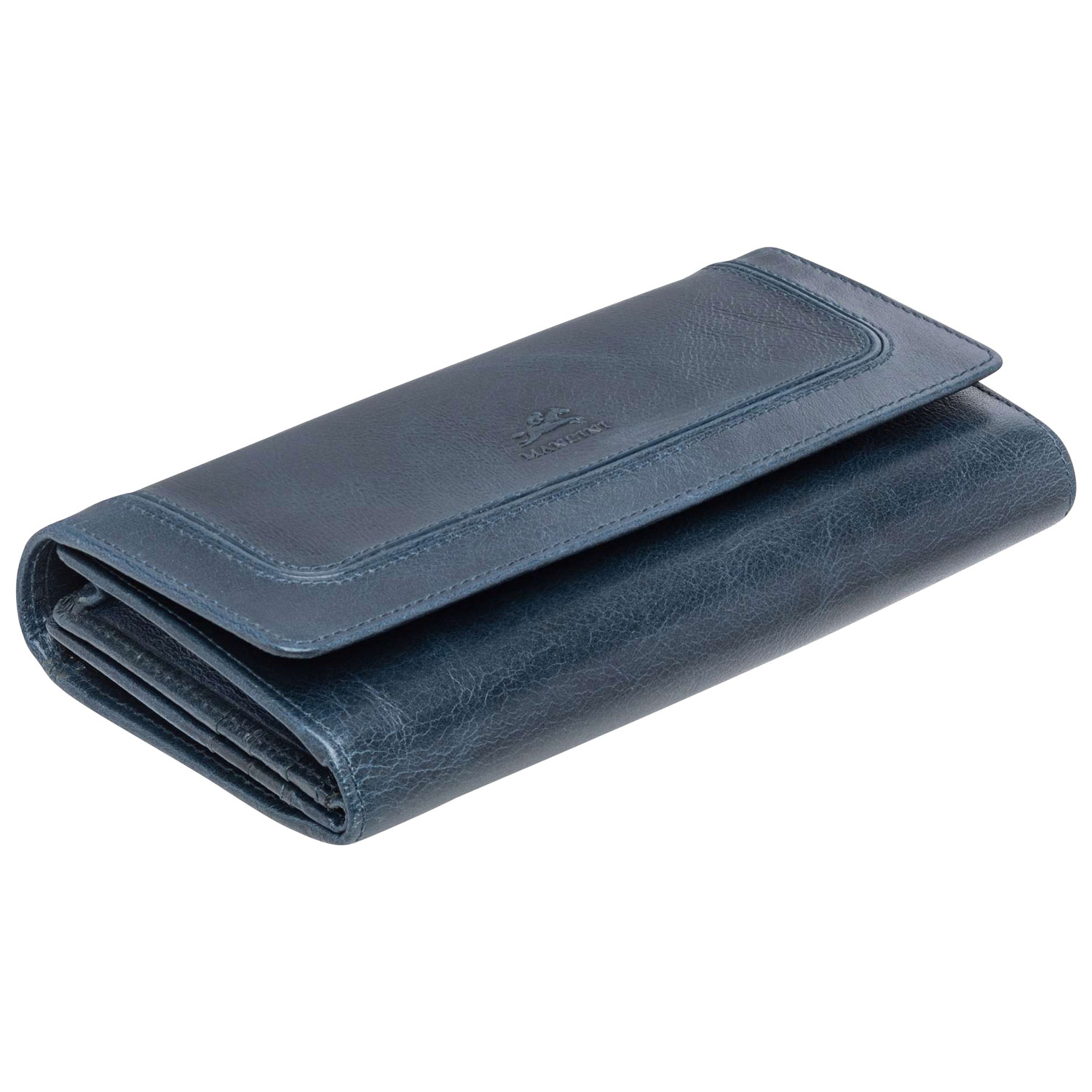 Portefeuille RFID à quatre volets en cuir véritable South Beach de Mancini - Bleu