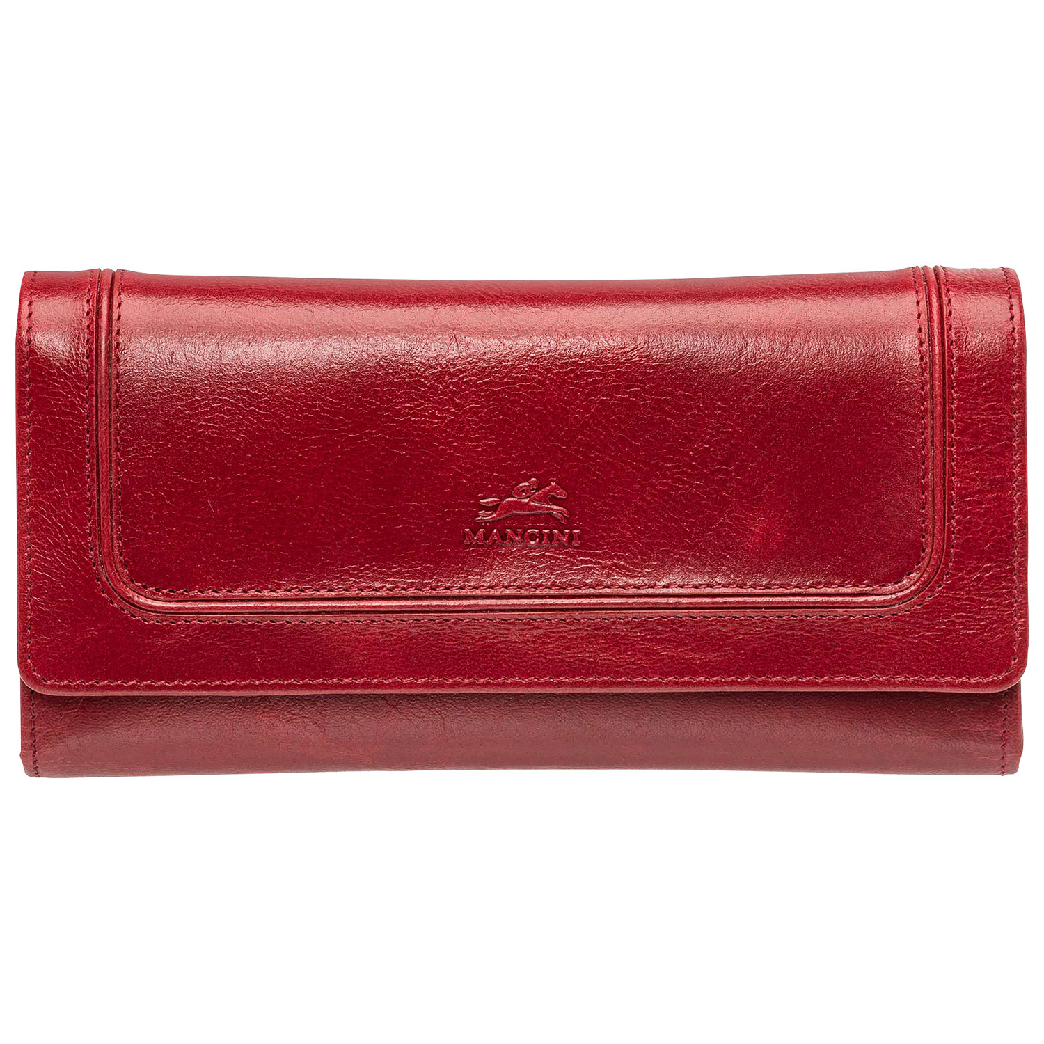 Portefeuille RFID à quatre volets en cuir véritable South Beach de Mancini - Rouge