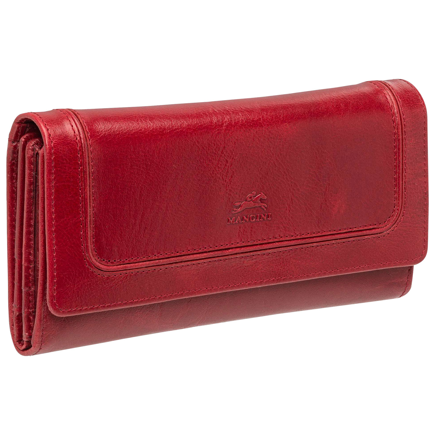 Portefeuille RFID à quatre volets en cuir véritable South Beach de Mancini - Rouge