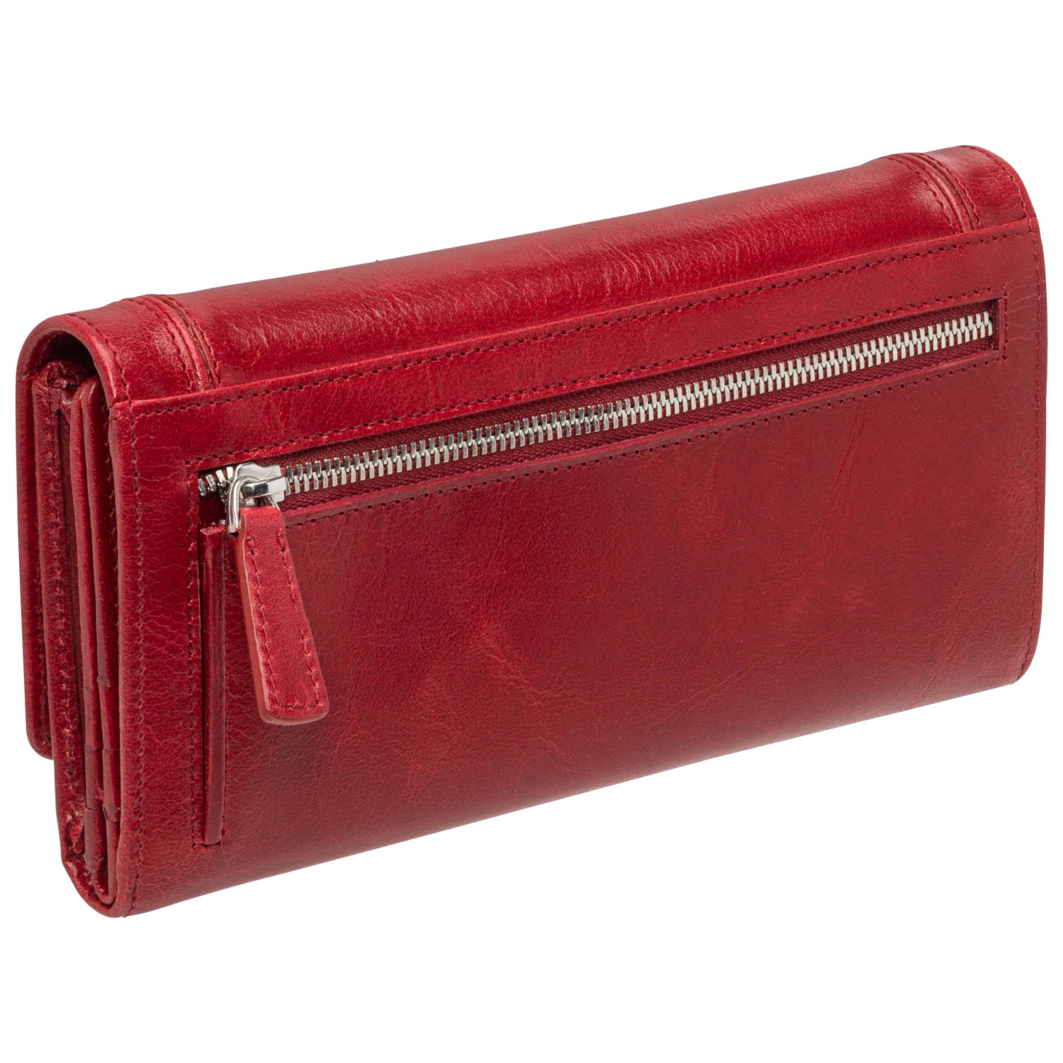 Portefeuille RFID à quatre volets en cuir véritable South Beach de Mancini - Rouge