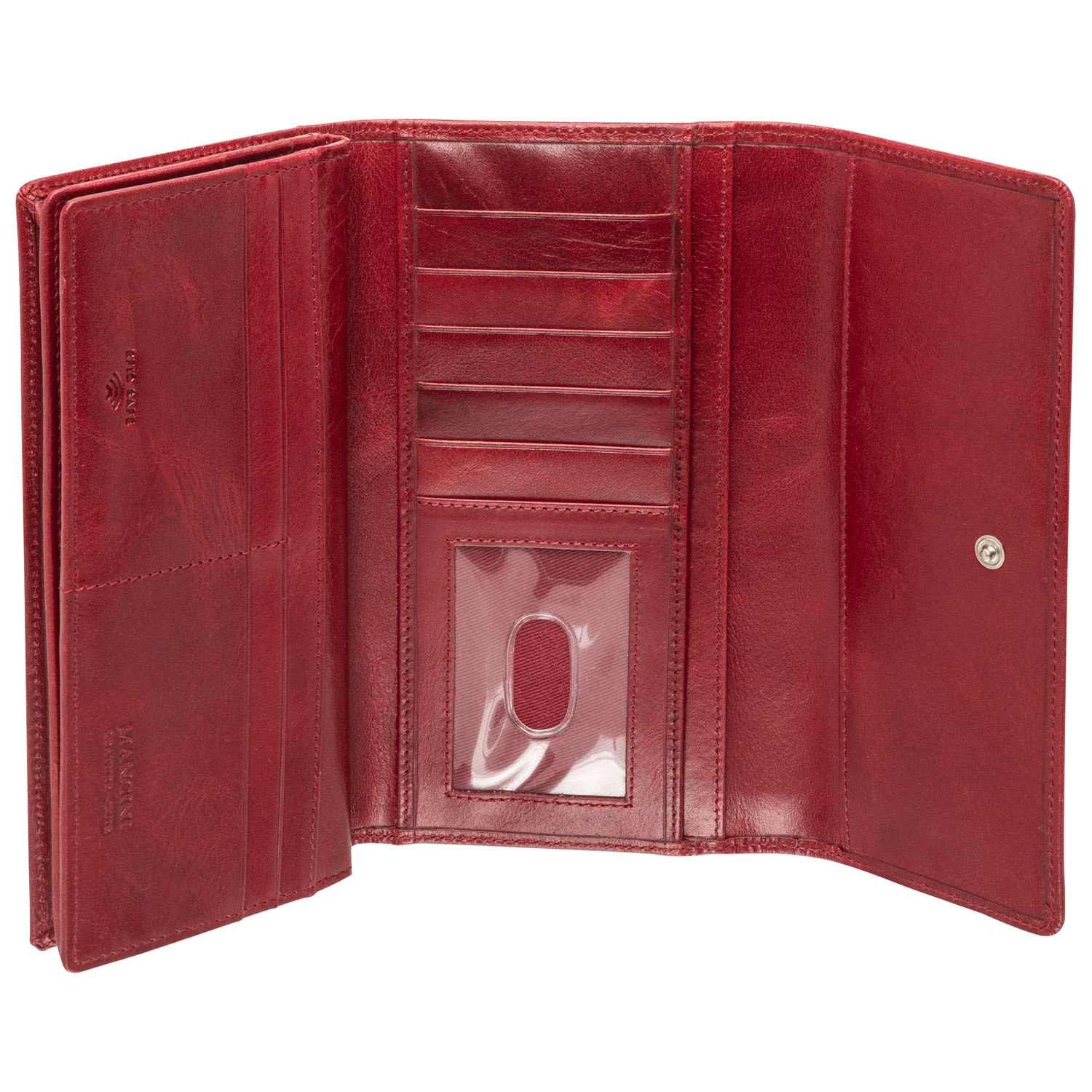 Portefeuille RFID à quatre volets en cuir véritable South Beach de Mancini - Rouge