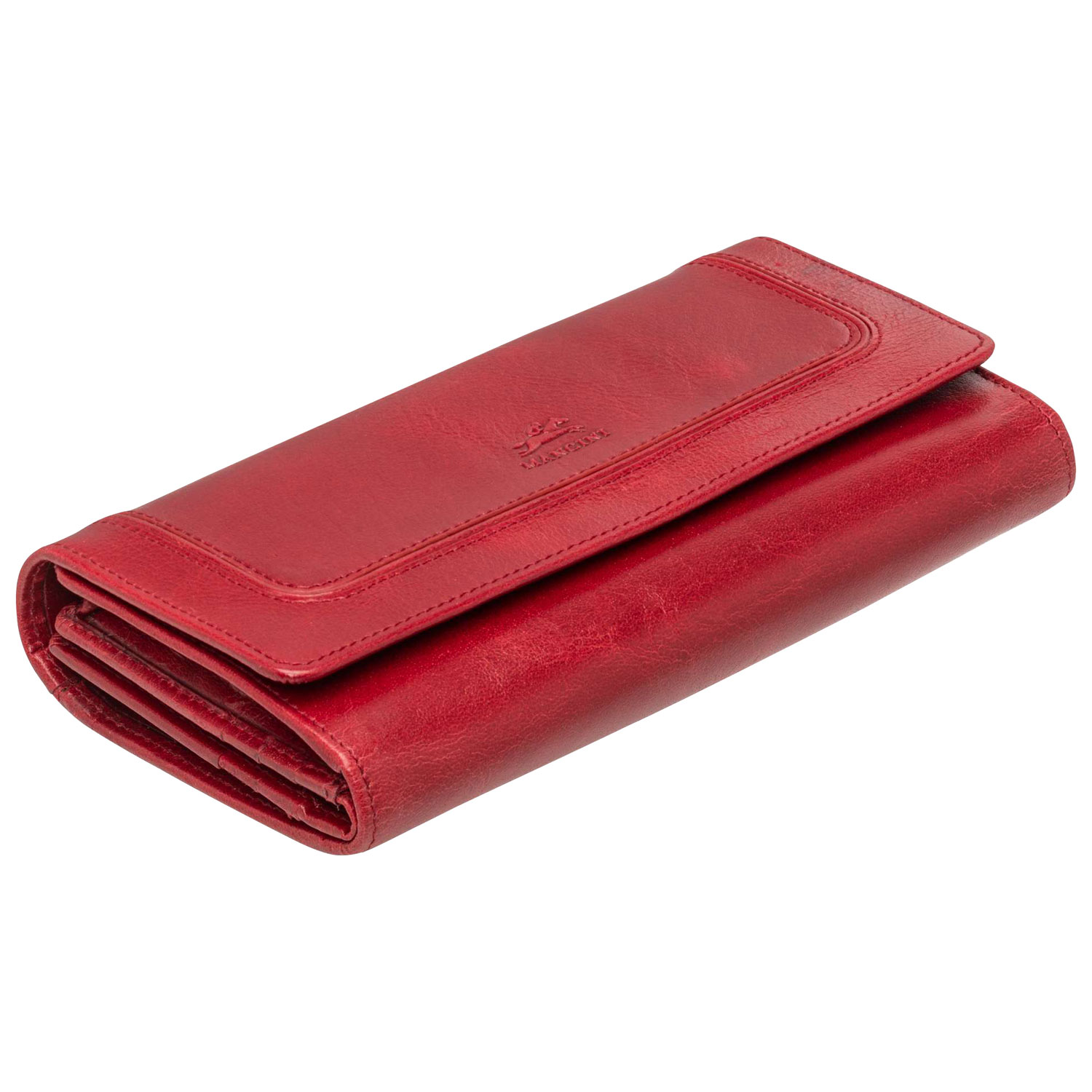 Portefeuille RFID à quatre volets en cuir véritable South Beach de Mancini - Rouge