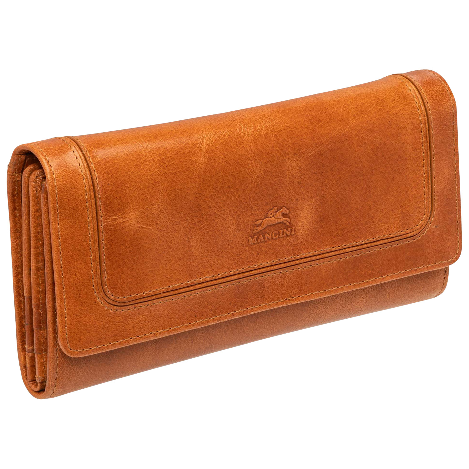 Portefeuille RFID à quatre volets en cuir véritable South Beach de Mancini - Havane