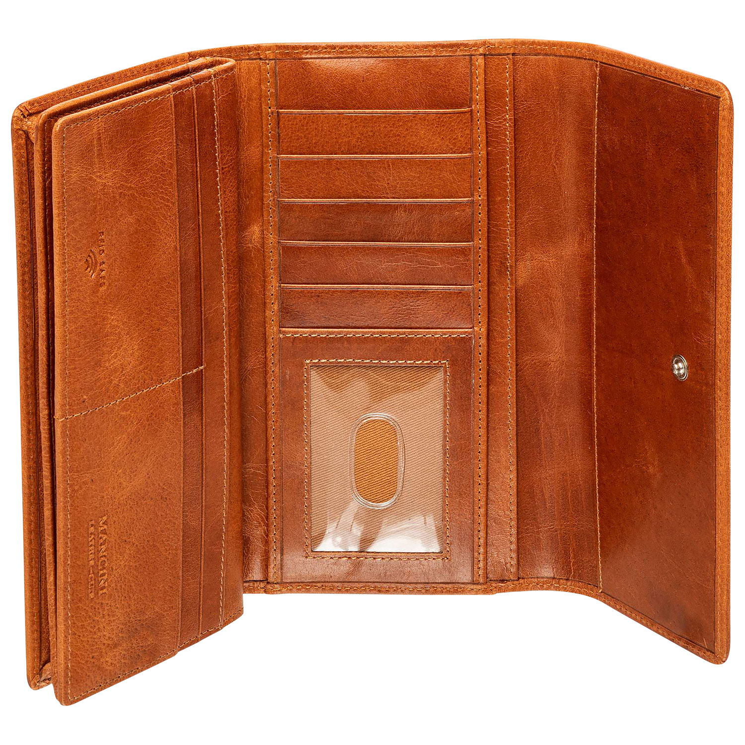 Portefeuille RFID à quatre volets en cuir véritable South Beach de Mancini - Havane