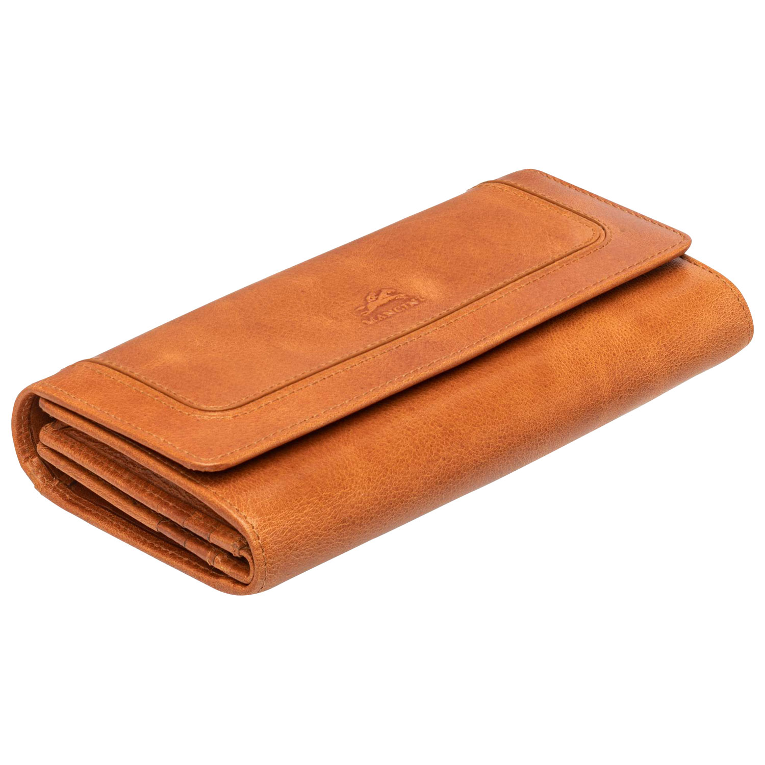 Portefeuille RFID à quatre volets en cuir véritable South Beach de Mancini - Havane