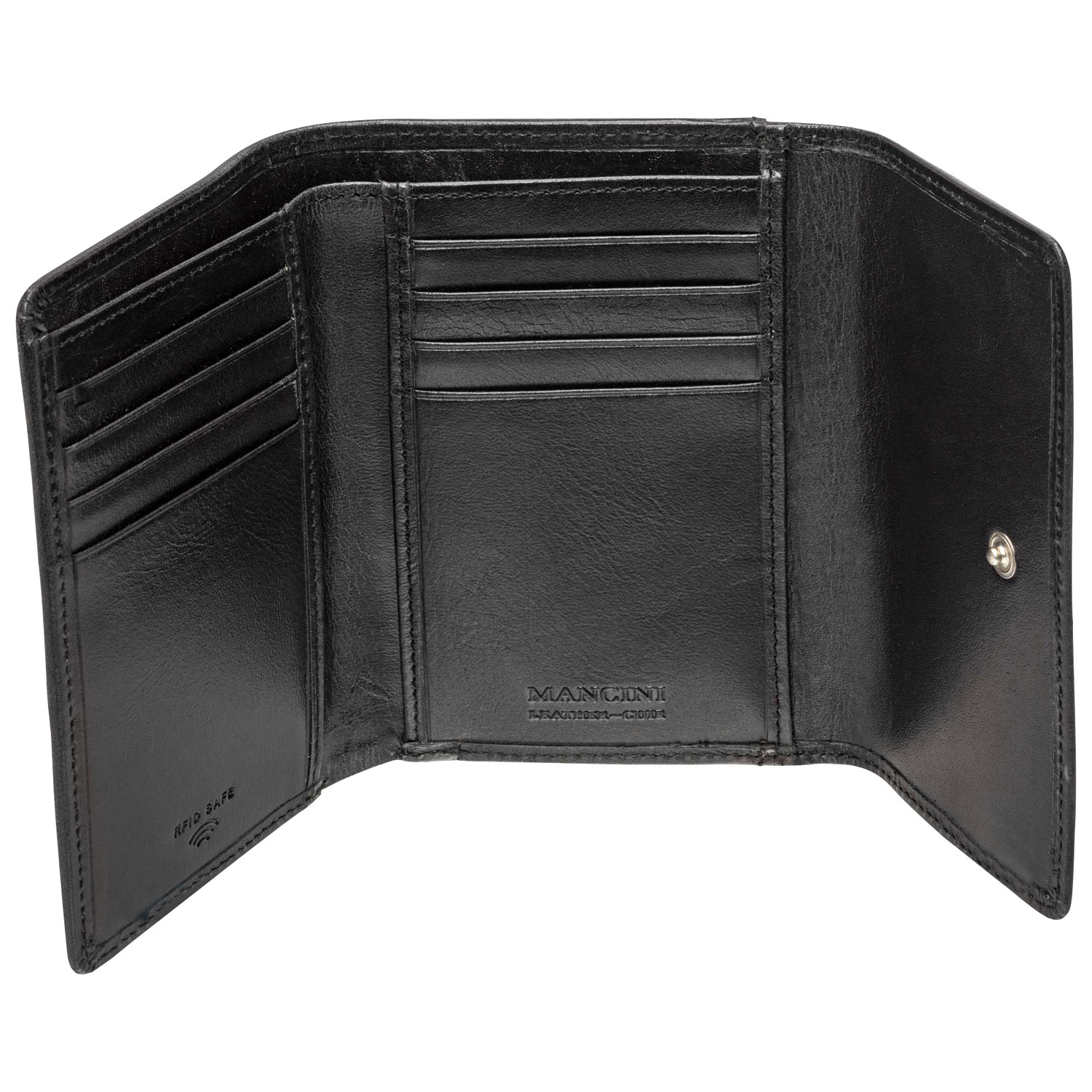Portefeuille RFID à trois volets en cuir véritable de taille moyenne South Beach de Mancini - Noir