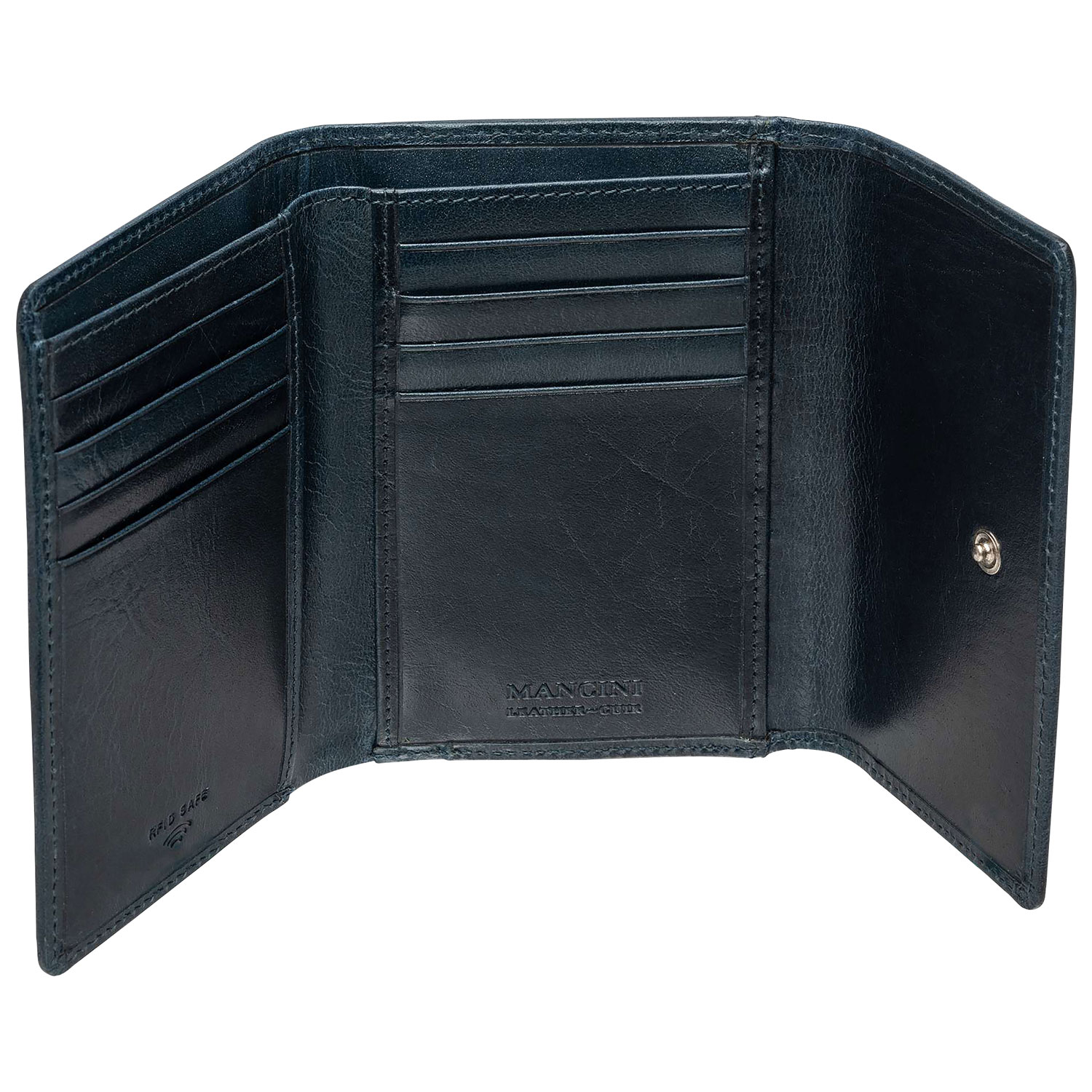 Portefeuille RFID à trois volets en cuir véritable de taille moyenne South Beach de Mancini - Bleu