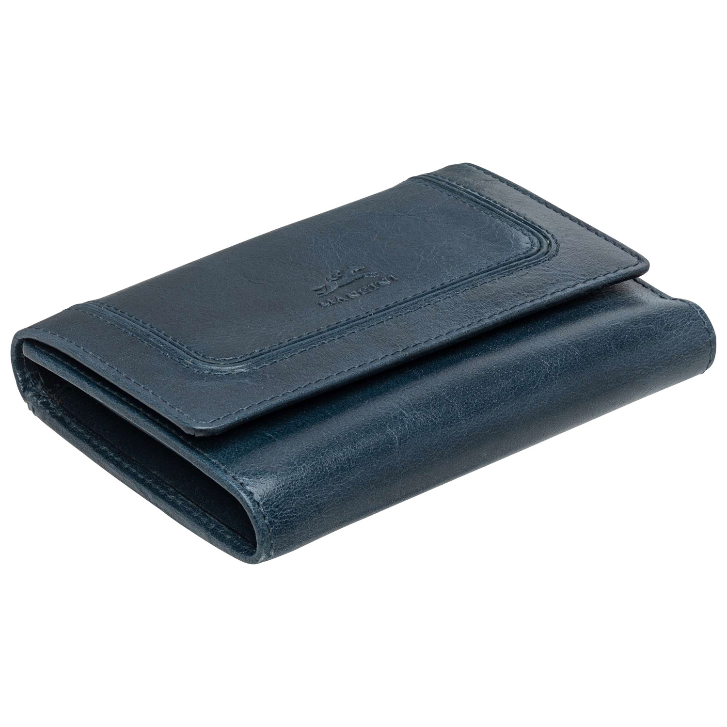 Portefeuille RFID à trois volets en cuir véritable de taille moyenne South Beach de Mancini - Bleu