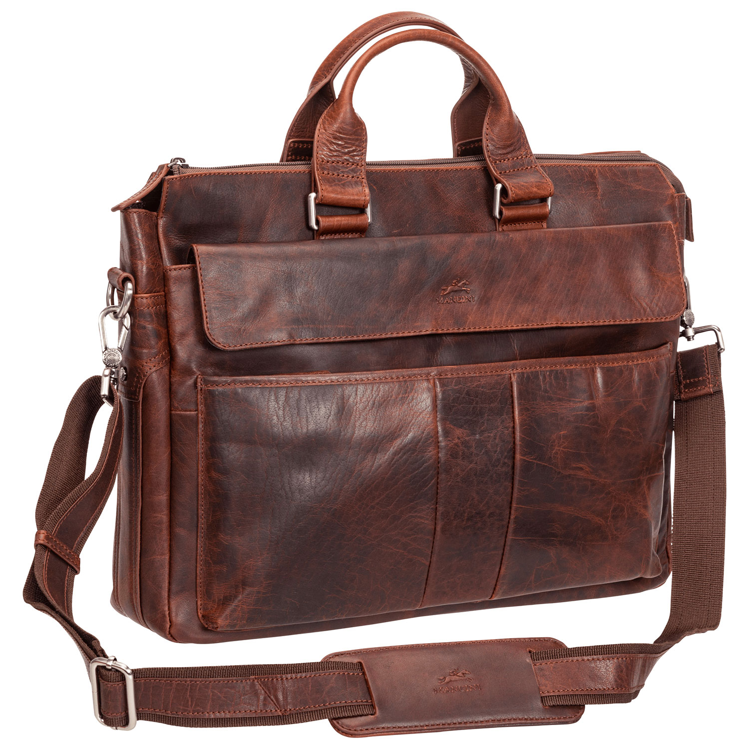 Mancini Buffalo 15.6" Single-Compartment Laptop Briefcase Bag - Brown