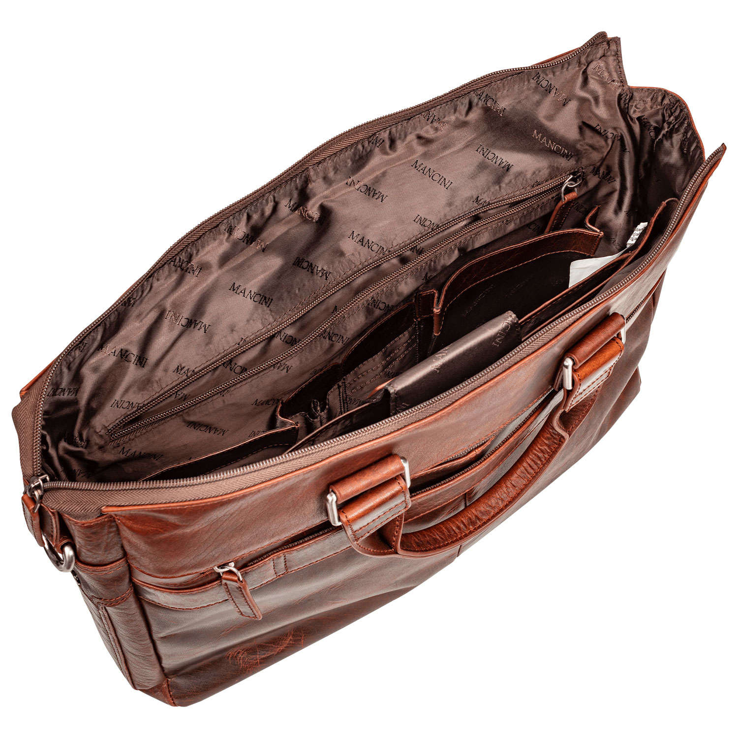 Mancini Buffalo 15.6" Single-Compartment Laptop Briefcase Bag - Brown