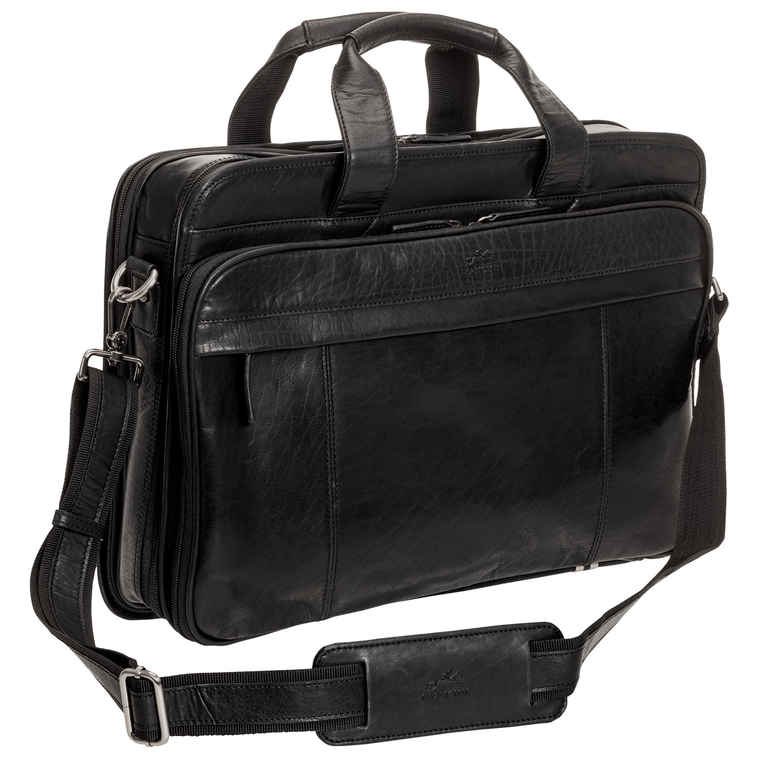 Mallette à fermeture à glissière supérieure à deux compartiments Buffalo de Mancini pour portable de 15,6 po - Noir