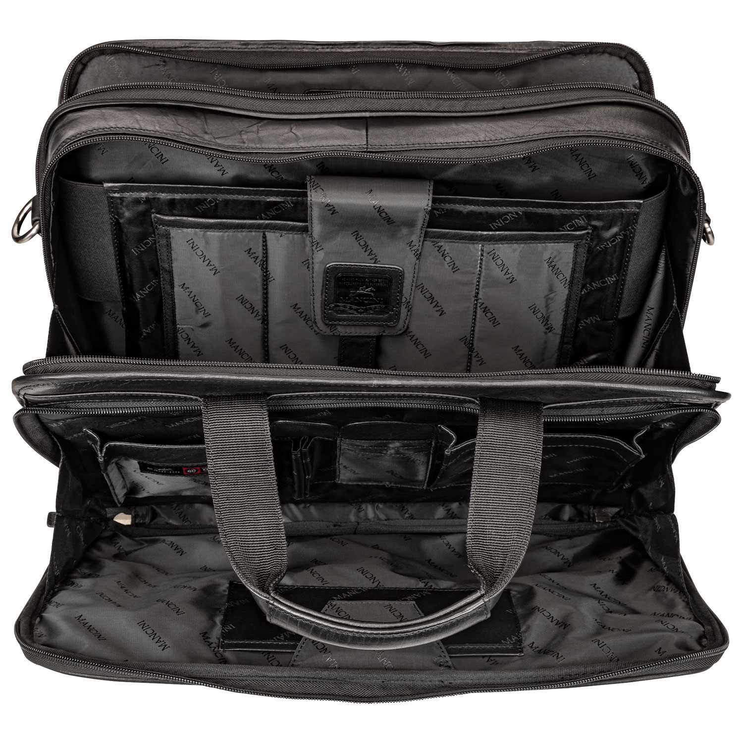 Mallette à fermeture à glissière supérieure à deux compartiments Buffalo de Mancini pour portable de 15,6 po - Noir