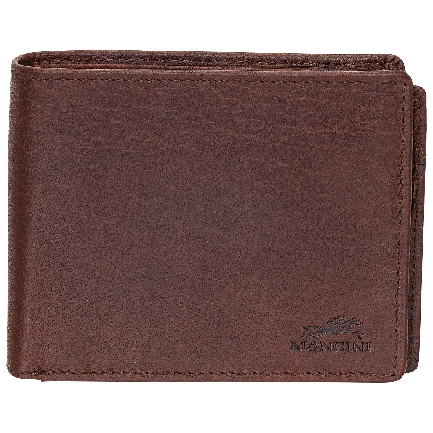 Mancini Buffalo RFID Genuine Leather Wallet with Zippered Coin Pocket - Brown