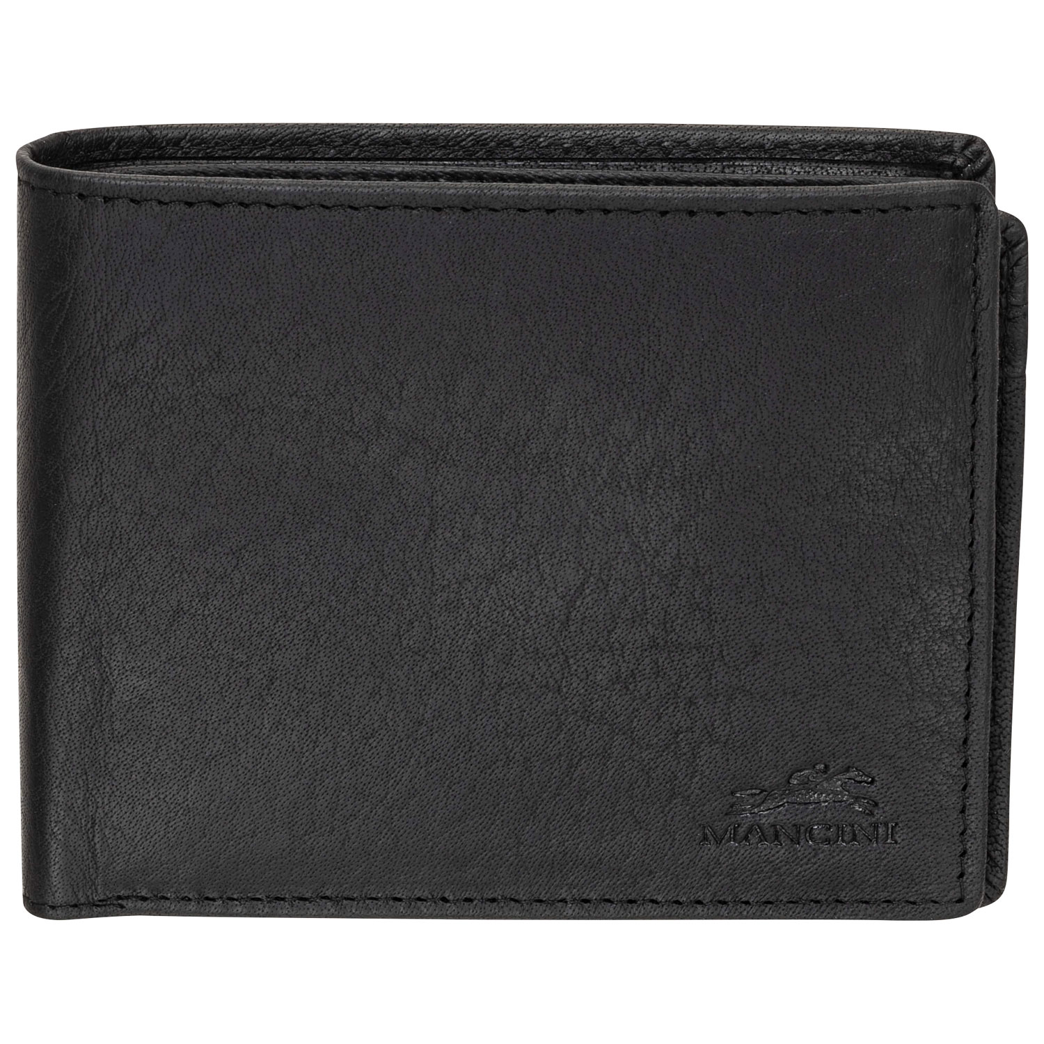 Mancini Buffalo RFID Genuine Leather Wallet with Zippered Coin Pocket - Black
