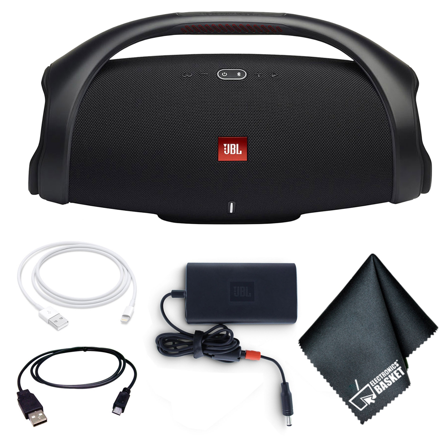 JBL Boombox 2 Portable Bluetooth Speaker (Black) with Charging Cables