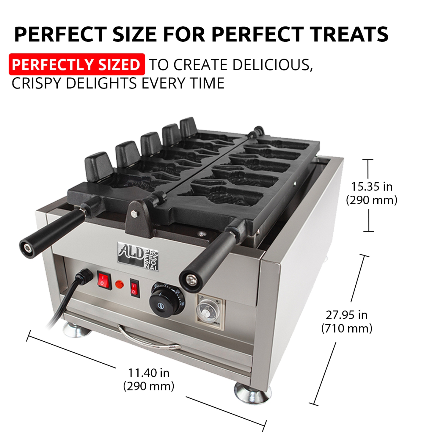 AP-209 Taiyaki Fish Waffle Maker | Open-Mouth Fish Shaped Waffle Iron | 5 Fish Shaped Ice Cream Cones | 110V