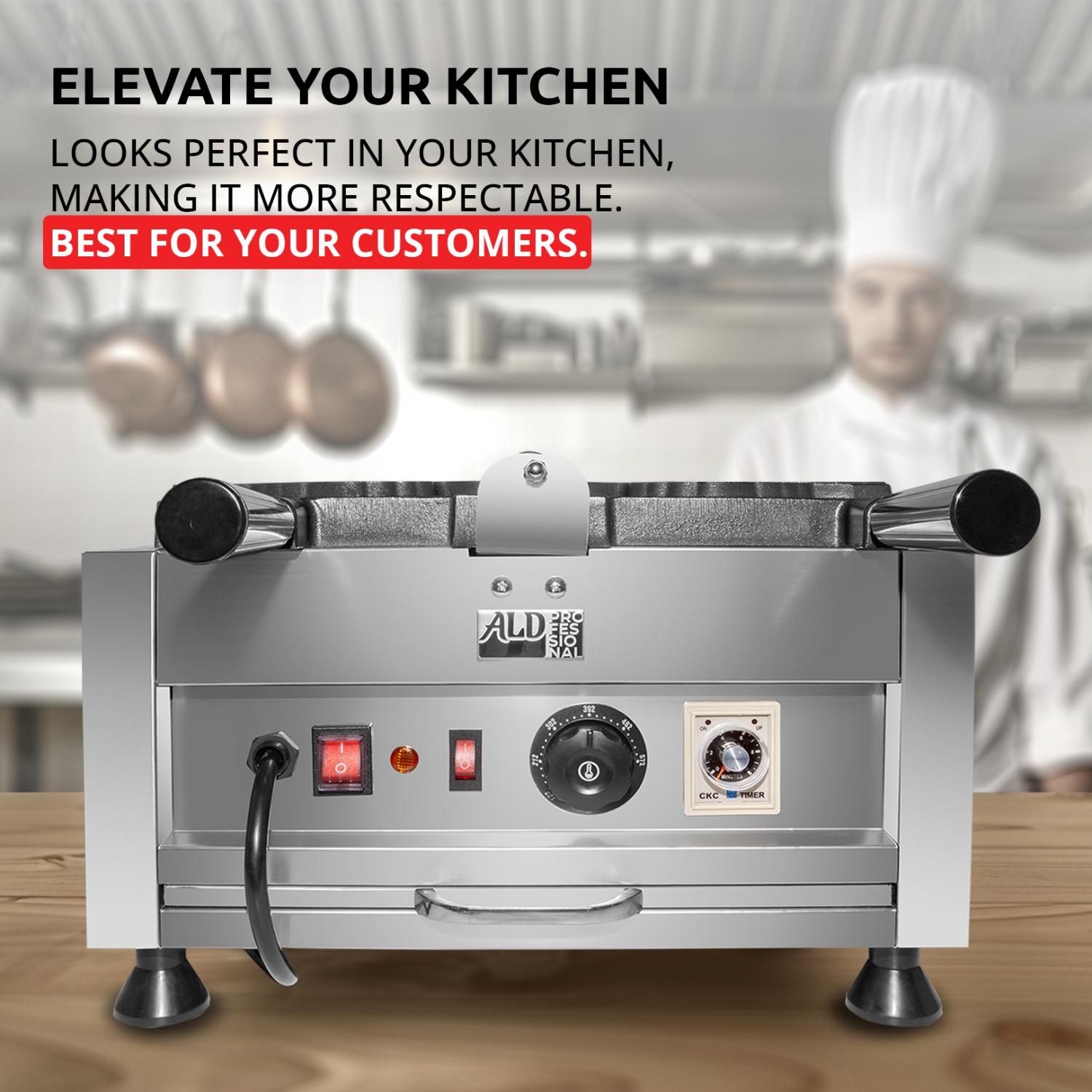 AP-209 Taiyaki Fish Waffle Maker | Open-Mouth Fish Shaped Waffle Iron | 5 Fish Shaped Ice Cream Cones | 110V