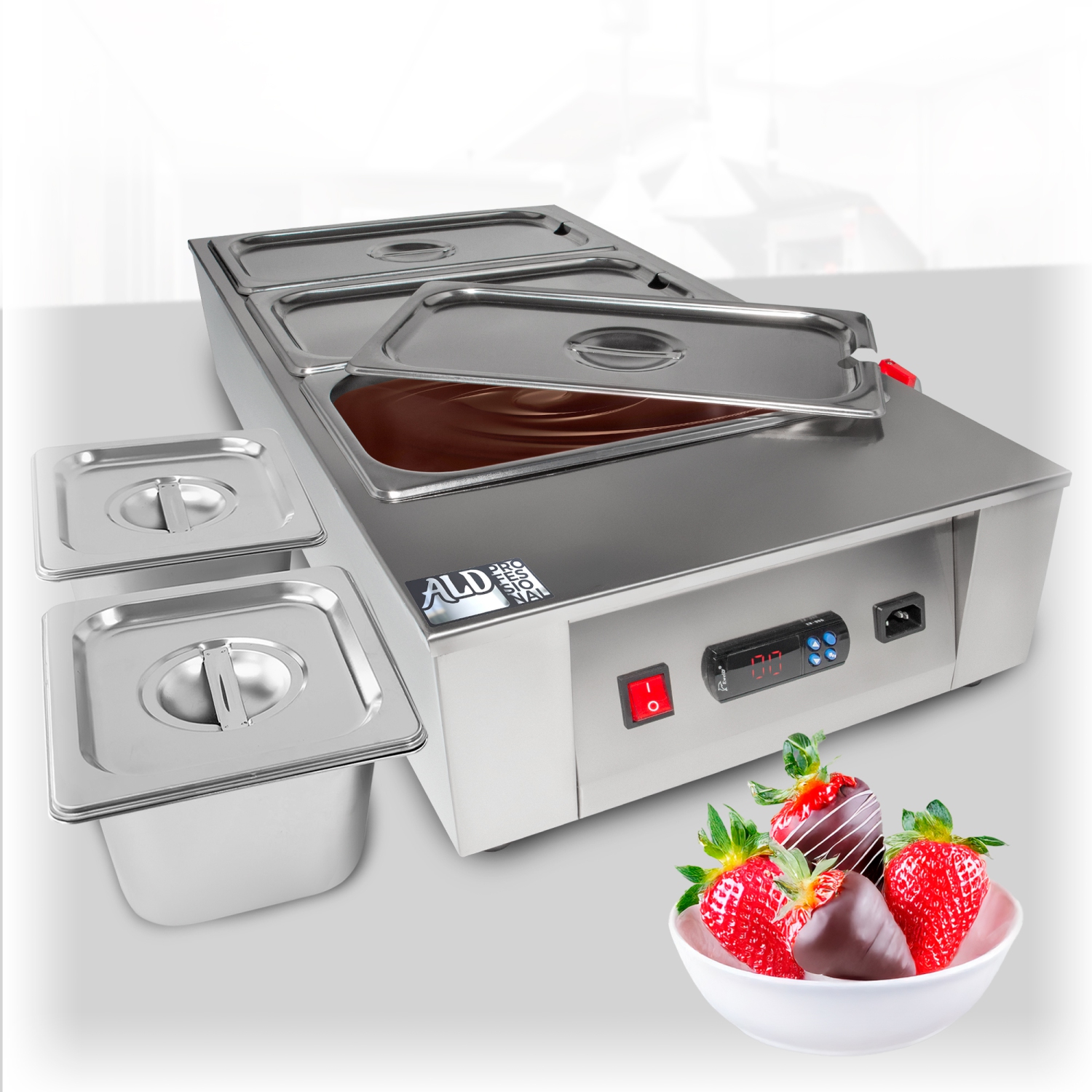 AP-331 Chocolate Melter | DIGITAL Electric Chocolate Warmer | Commercial Stainless Steel Fondue Pot | 5 Pots 29.7 lb | 110V