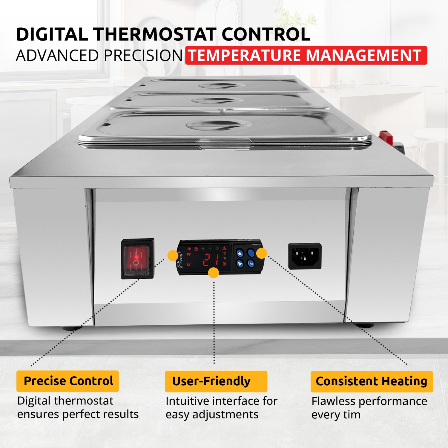 AP-331 Chocolate Melter | DIGITAL Electric Chocolate Warmer | Commercial Stainless Steel Fondue Pot | 5 Pots 29.7 lb | 110V