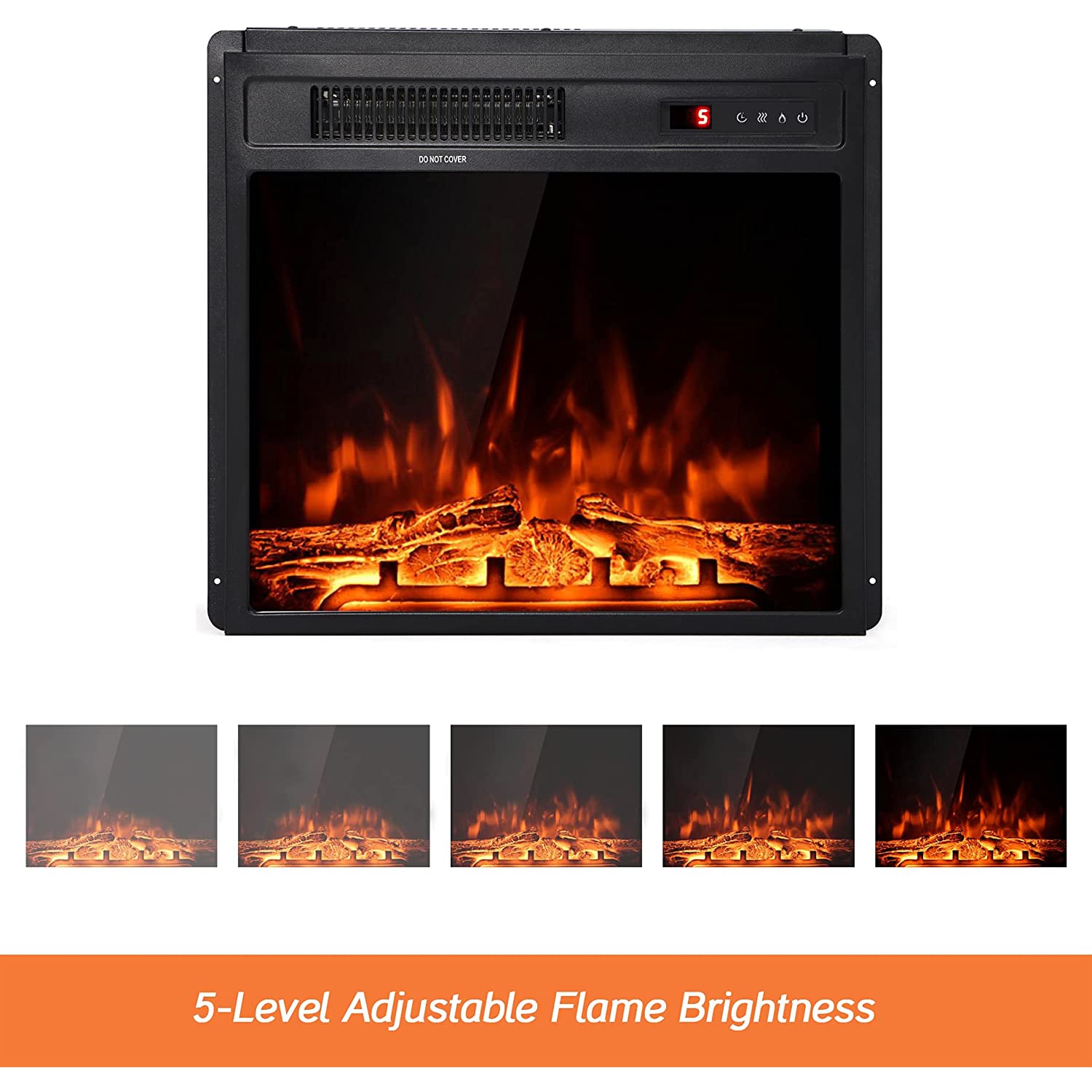 WAMPAT Electric Fireplace Insert 18'' Freestanding Heater with Remote Control, RV Fire Place for TV Stand with 5 Adjustable Flame and Timer