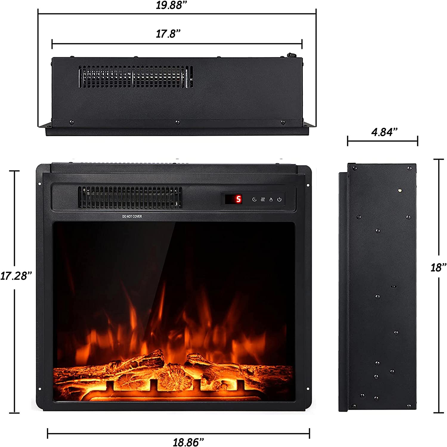 WAMPAT Electric Fireplace Insert 18'' Freestanding Heater with Remote Control, RV Fire Place for TV Stand with 5 Adjustable Flame and Timer