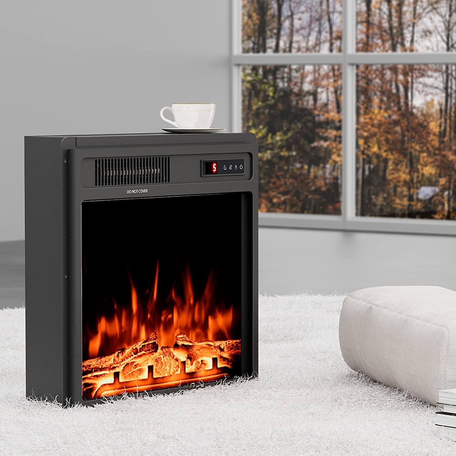 WAMPAT Electric Fireplace Insert 18'' Freestanding Heater with Remote Control, RV Fire Place for TV Stand with 5 Adjustable Flame and Timer