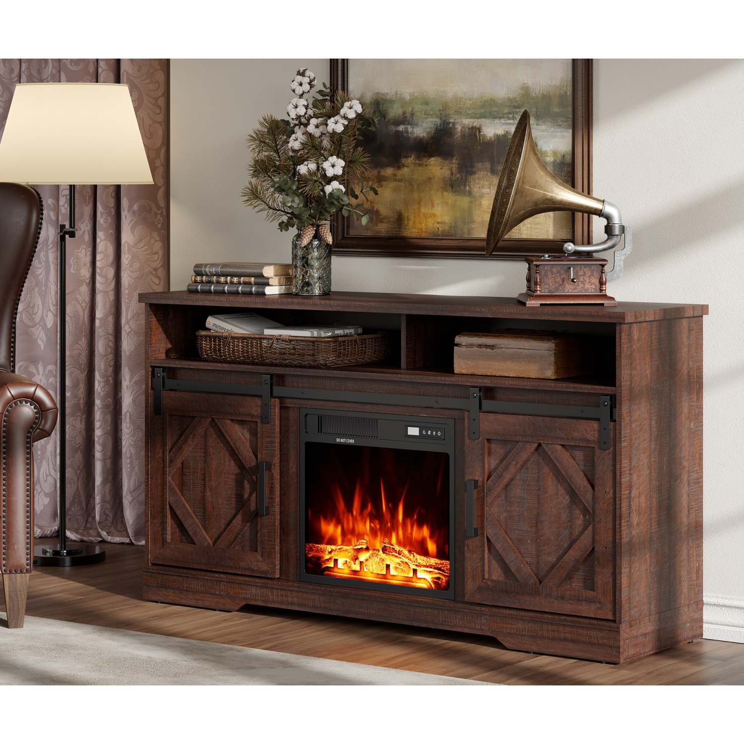 WAMPAT Electric Fireplace Insert 18'' Freestanding Heater with Remote Control, RV Fire Place for TV Stand with 5 Adjustable Flame and Timer