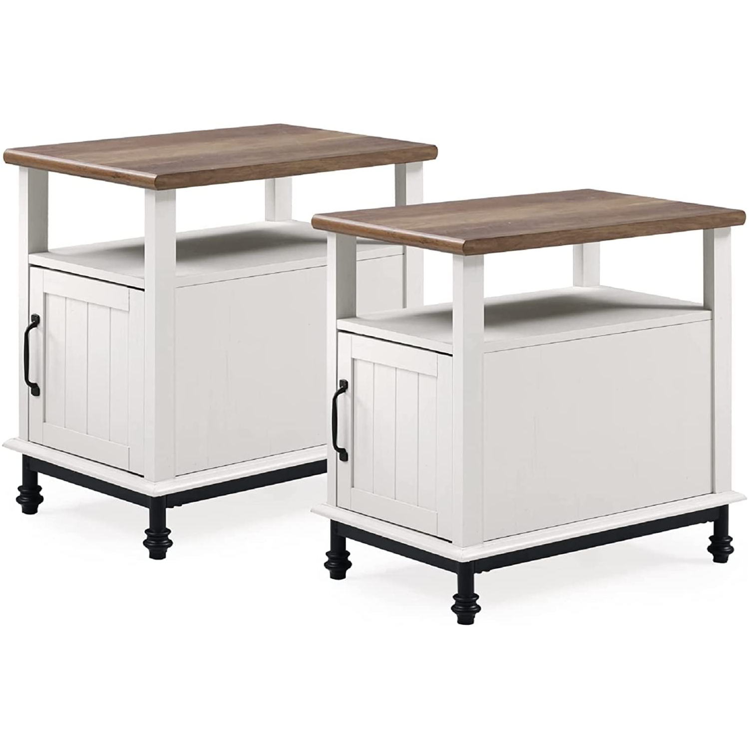 WAMPAT Set of 2 Farmhouse Nightstands, Premium Wood Accent End Side Table with Open Storage, Cabinet and Back Shelf for Living Room & Bedroom, 24",