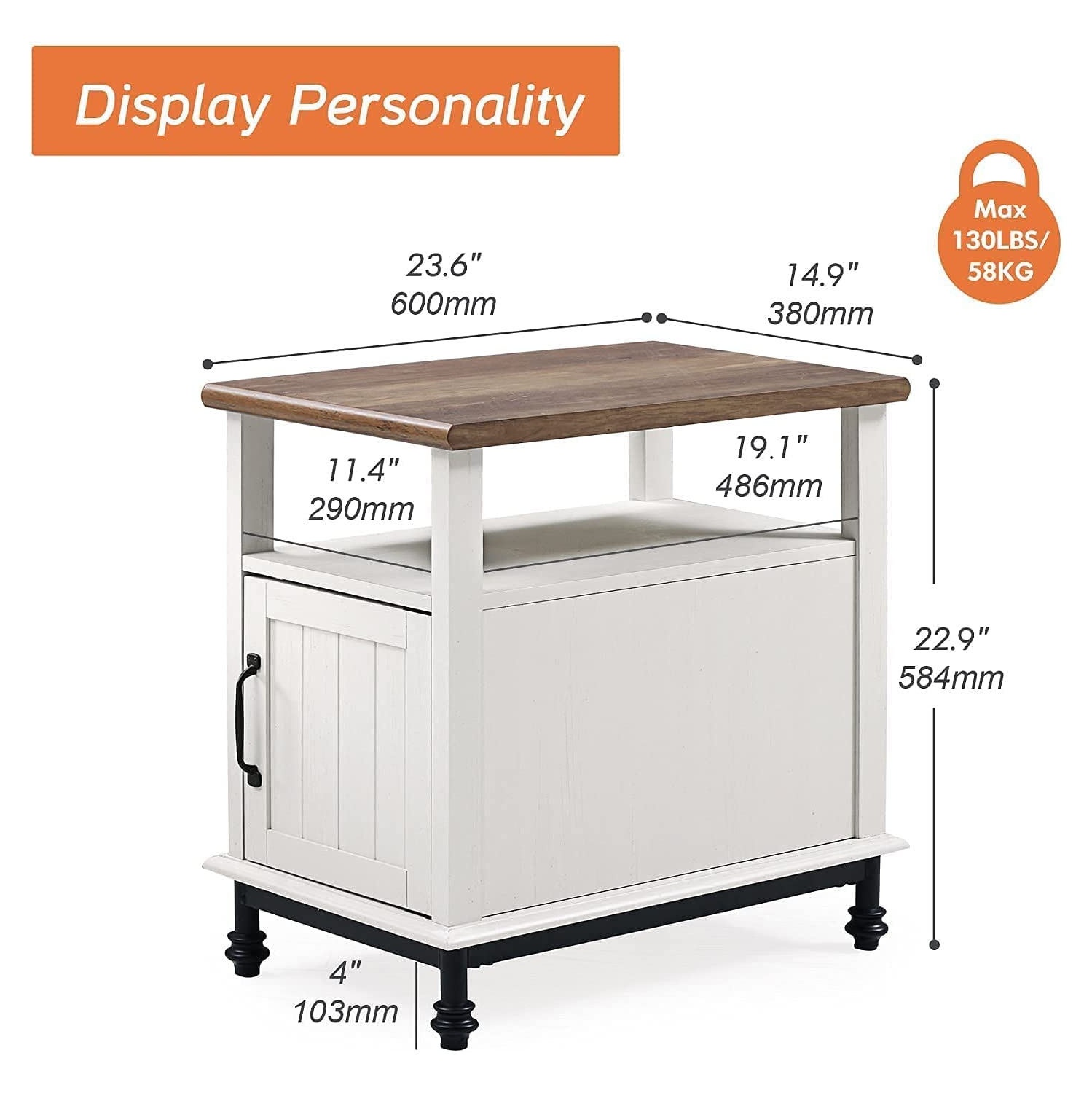 WAMPAT Set of 2 Farmhouse Nightstands, Premium Wood Accent End Side Table with Open Storage, Cabinet and Back Shelf for Living Room & Bedroom, 24",