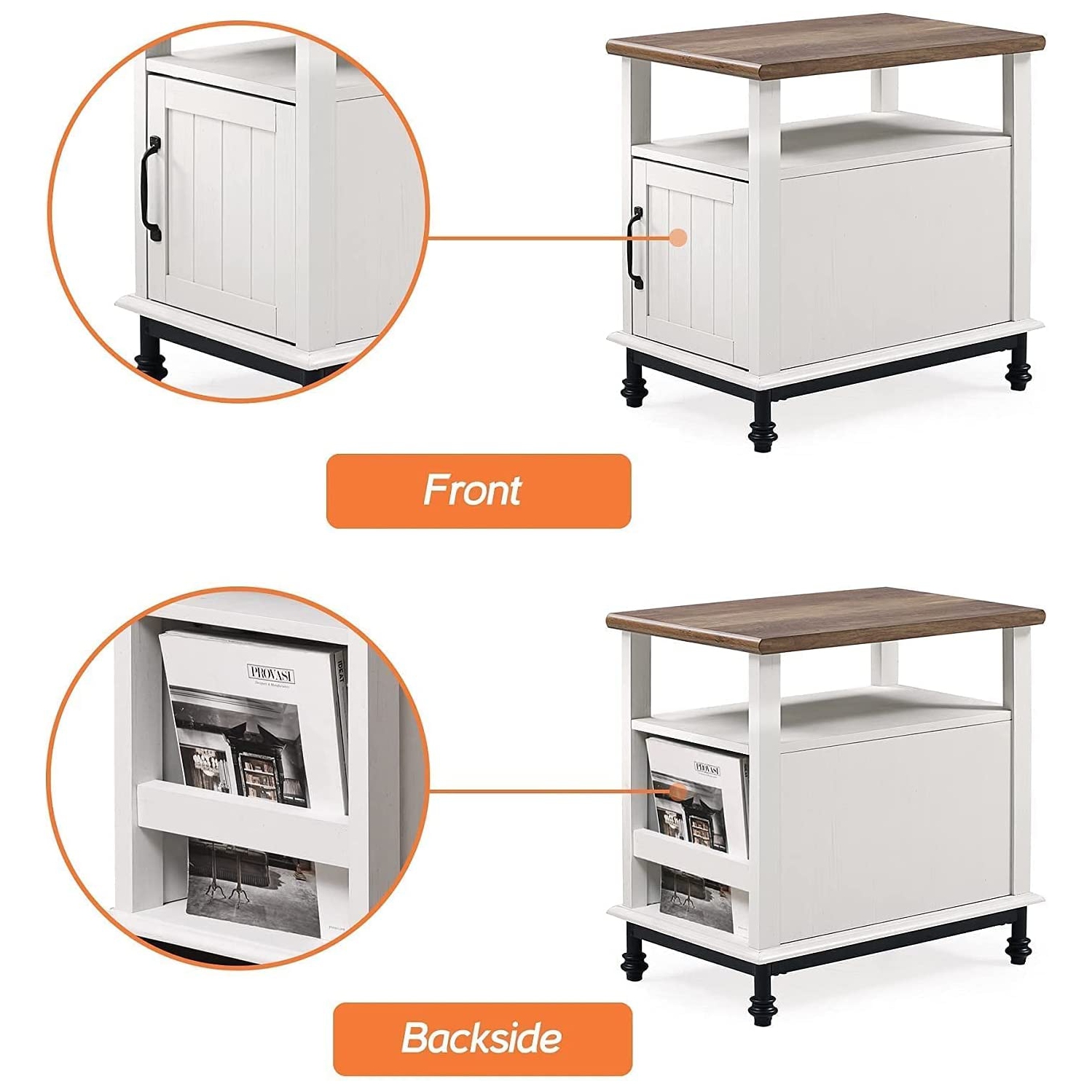 WAMPAT Set of 2 Farmhouse Nightstands, Premium Wood Accent End Side Table with Open Storage, Cabinet and Back Shelf for Living Room & Bedroom, 24",