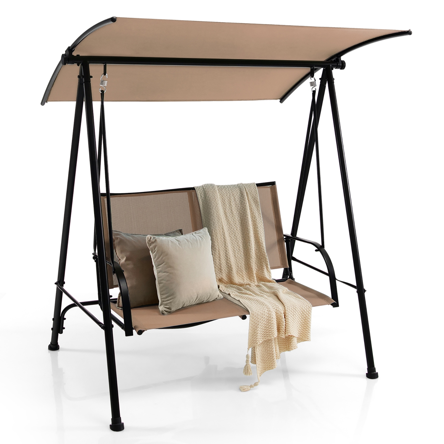 Costway 2-Seat Patio Swing Porch Swing with Adjustable Canopy for Garden